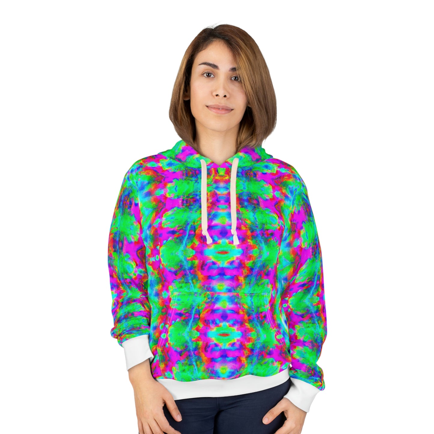 Hyperwave Tie-Dye 5 (Fully Patterned Hood) - AI Art - Pullover Hoodie