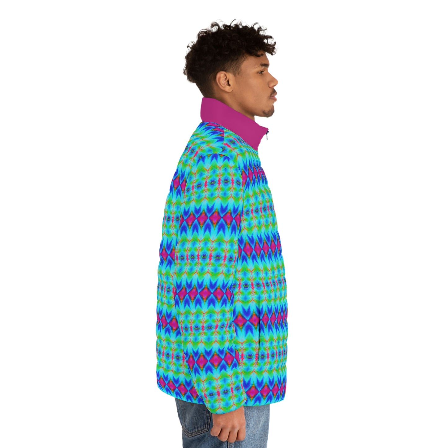 Hyperwave Argyle Spaceballer Jacket - AI Art - Men's Puffer Jacket