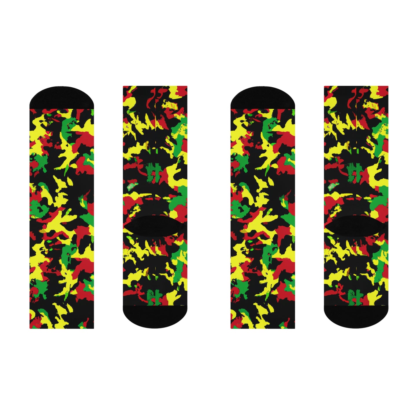 Rasta Camo - AI Art - Cushioned Crew Socks