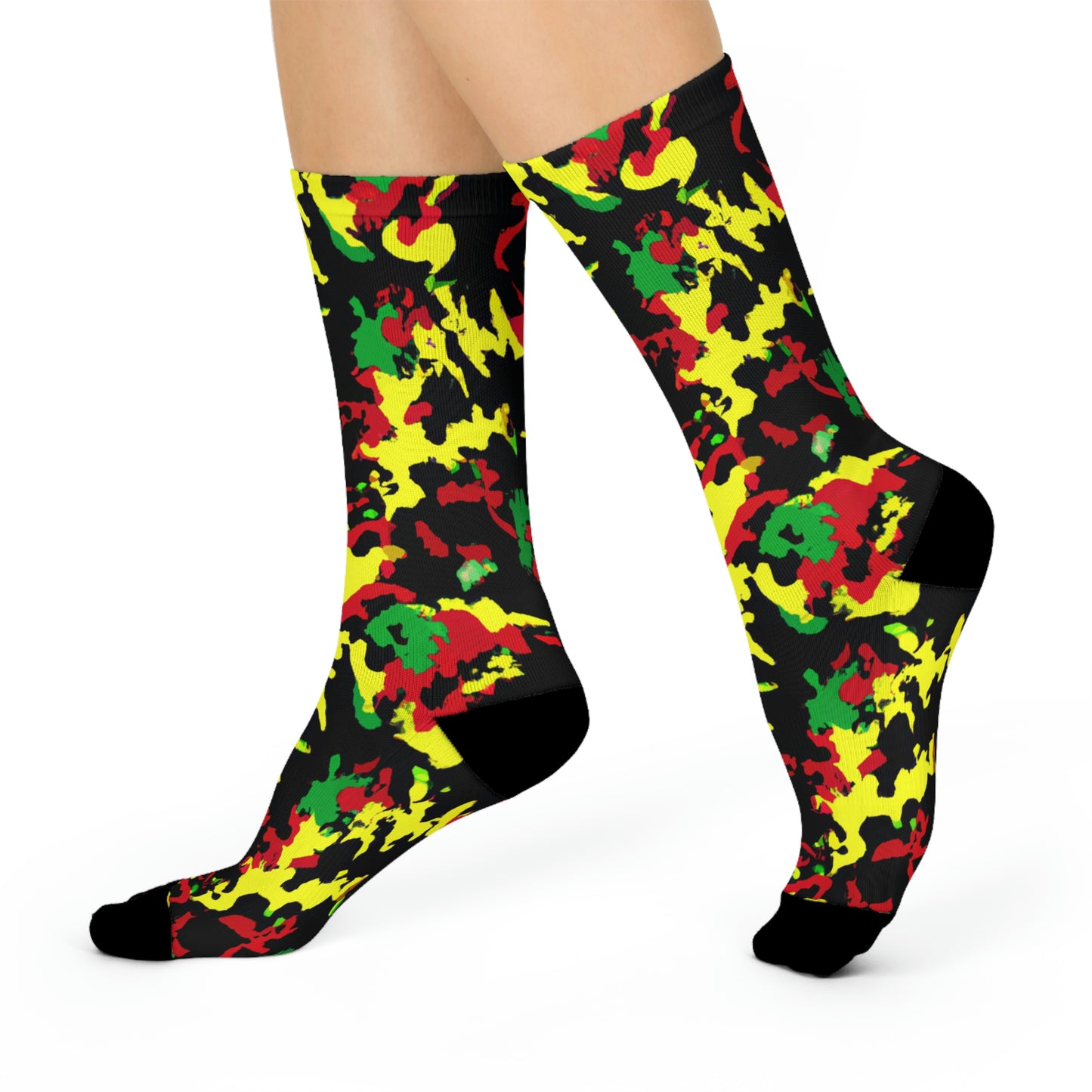 Rasta Camo - AI Art - Cushioned Crew Socks