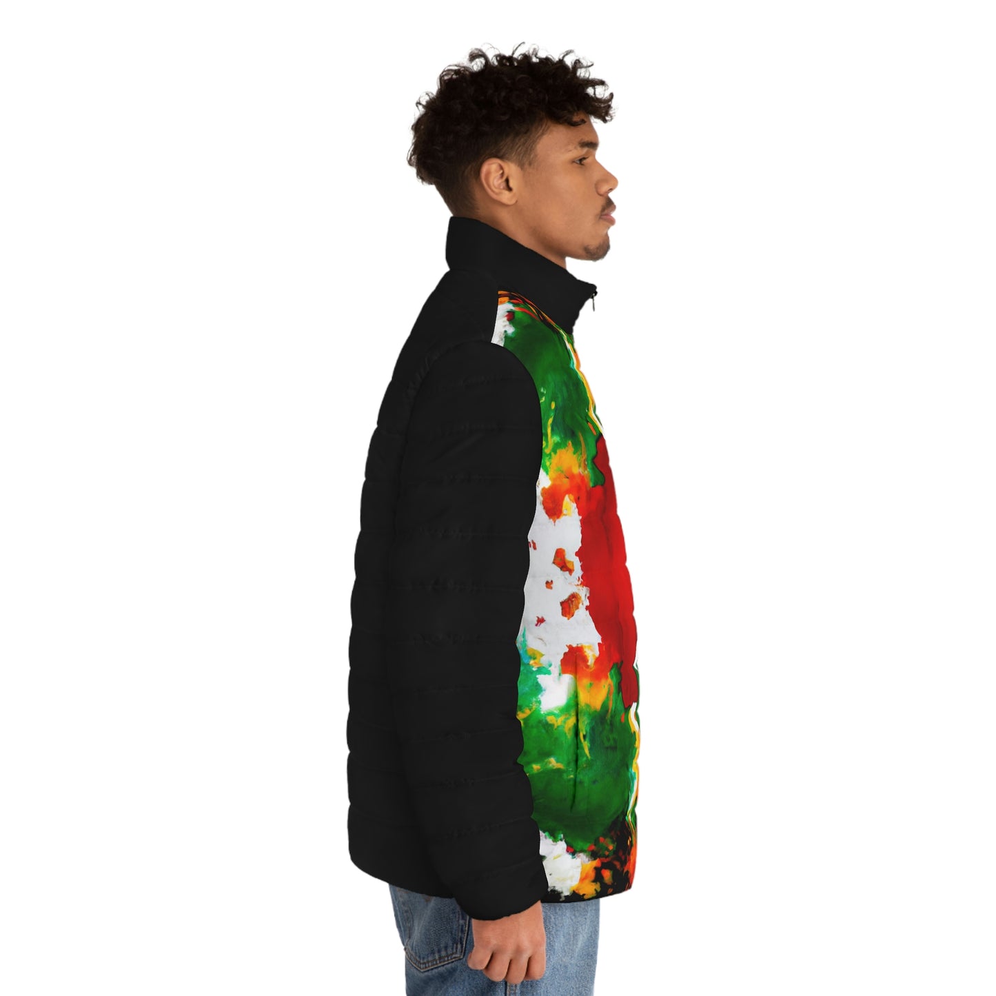 Rasta Watercolor 1 Spaceballer Jacket (Black) - AI Art - Men's Puffer Jacket