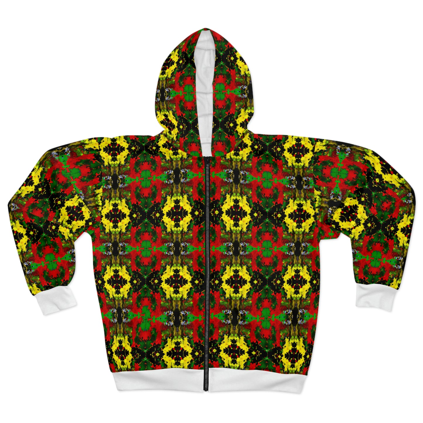 Rasta Kaleidescope 3 - AI Art - Zip Hoodie