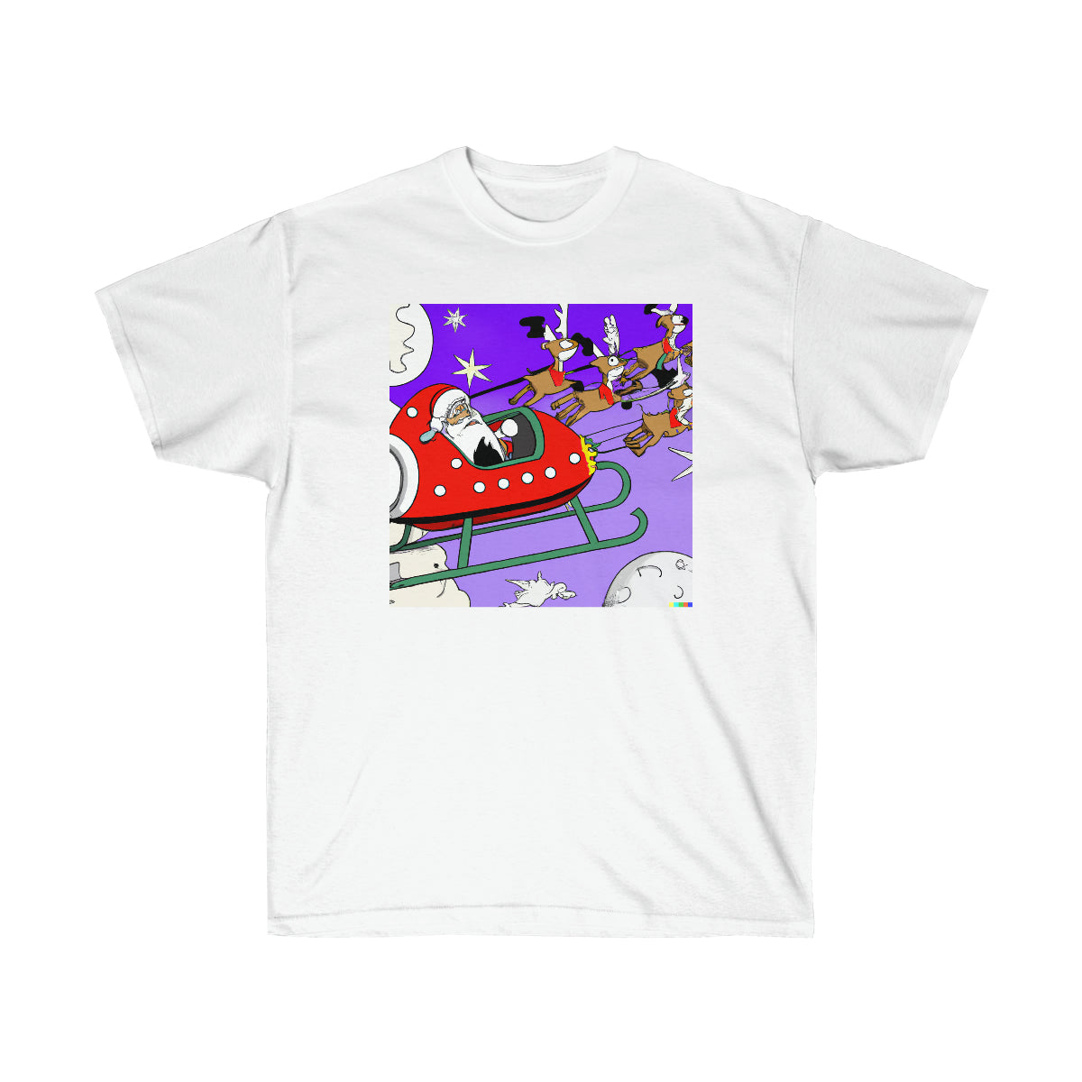 Santa Reindeer Rocketsleigh - AI Cartoon Art - Ultra Cotton Tee