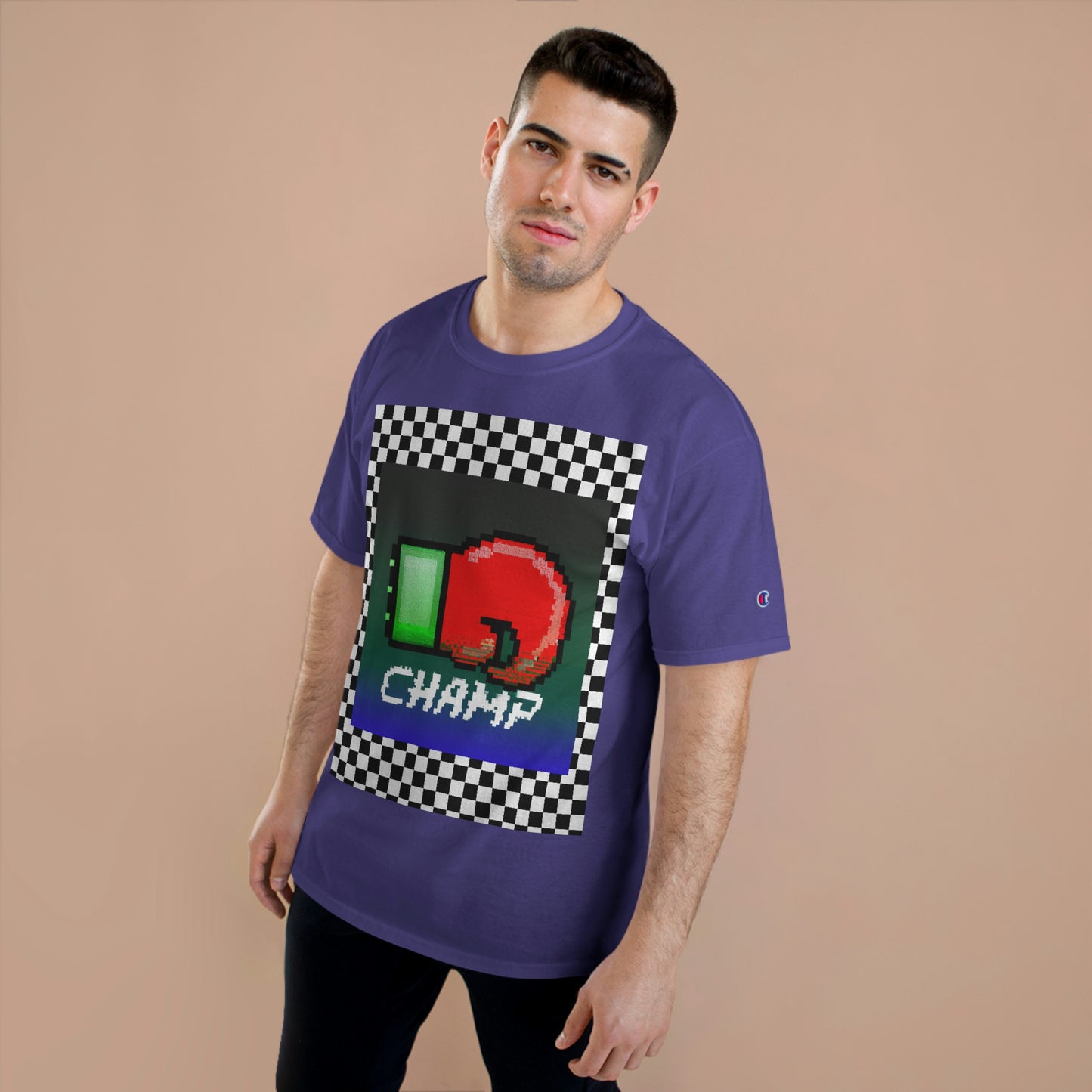 Checkered (CHAMP Logo 4 8-bit Boxing Glove) - Champion T-Shirt