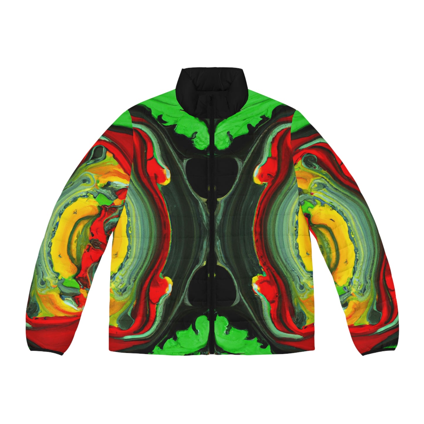 Rasta Wet Acrylic Paint Spaceballer Jacket - AI Art - Men's Puffer Jacket (AOP)