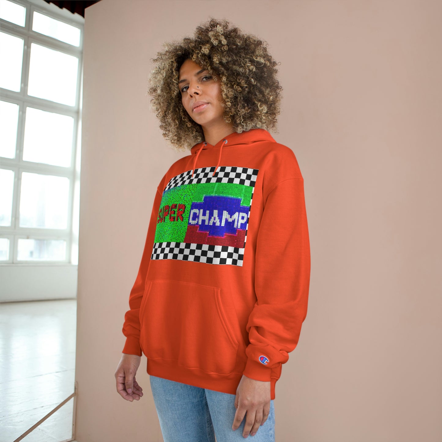 Checkered Flag (SUPER CHAMP Logo 2 8-bit) - Champion Hoodie