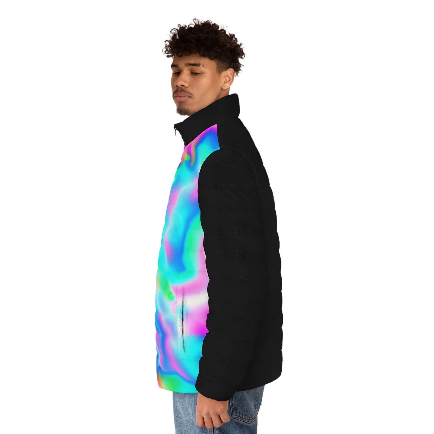 Flamboyant Spaceballer Jacket (Black)(Hyperwave Tie-Dye 1) - AI Art - Men's Puffer Jacket