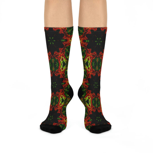 Rasta Blossom Pattern 1 - AI Art - Cushioned Crew Socks