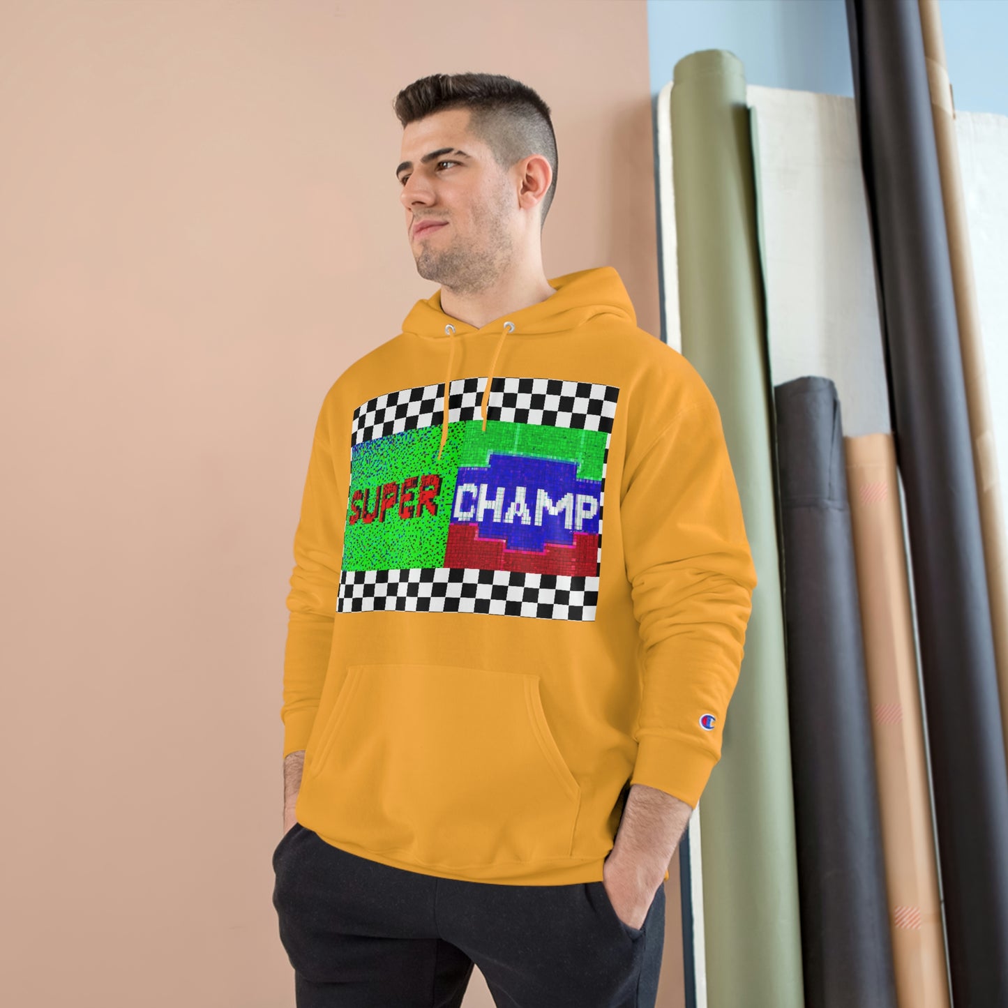 Checkered Flag (SUPER CHAMP Logo 2 8-bit) - Champion Hoodie