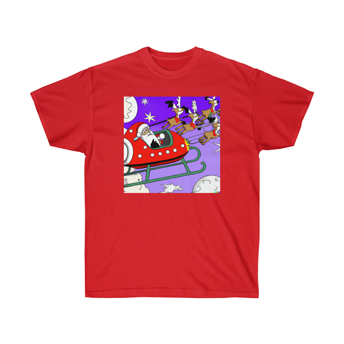 Santa Reindeer Rocketsleigh - AI Cartoon Art - Ultra Cotton Tee