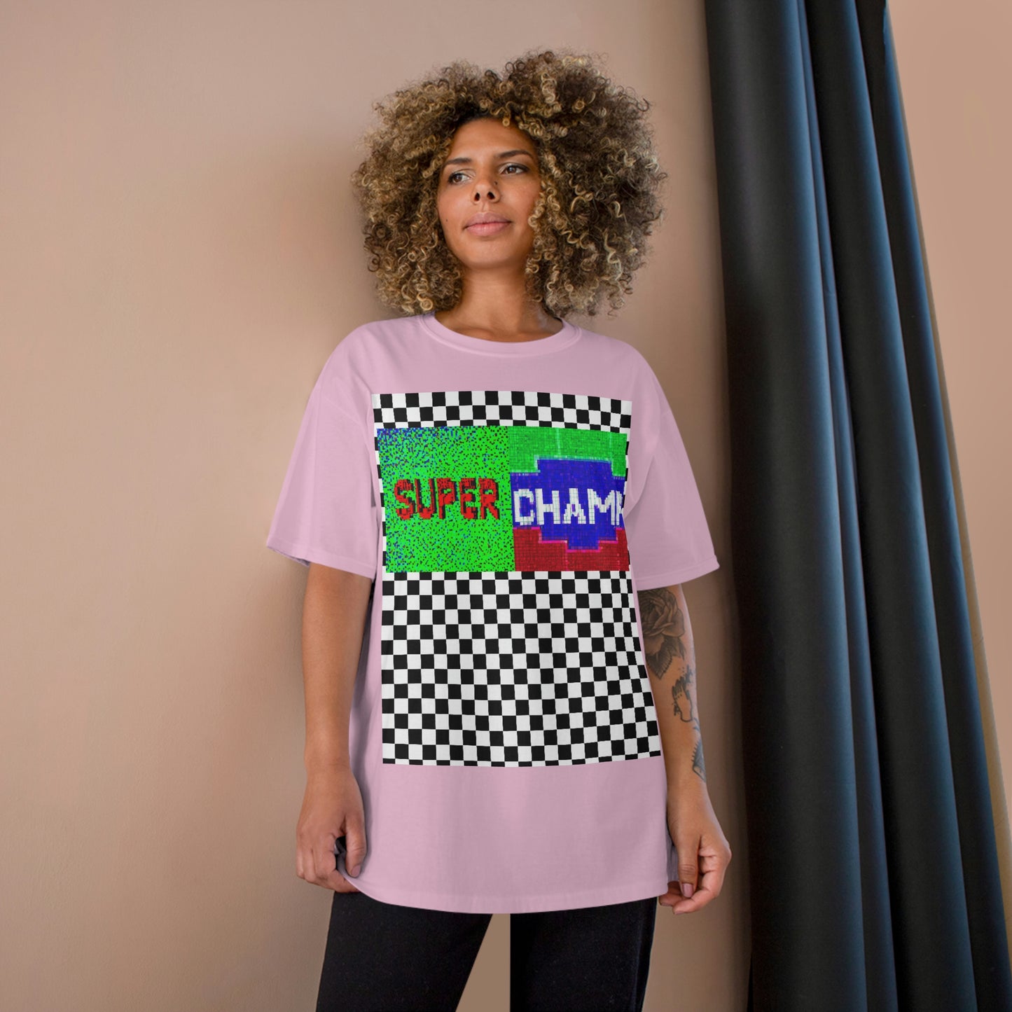 Checkered (SUPER CHAMP Logo 2 8-bit) - Champion T-Shirt