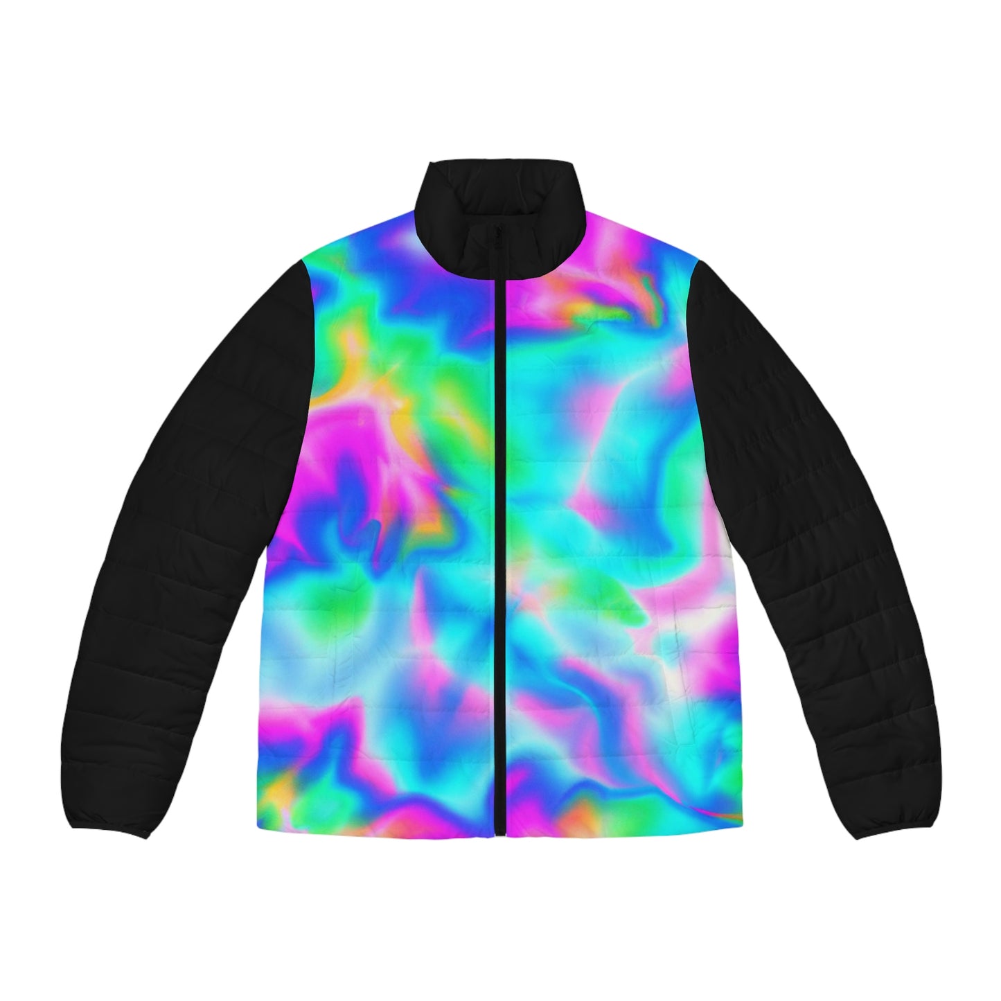 Flamboyant Spaceballer Jacket (Black)(Hyperwave Tie-Dye 1) - AI Art - Men's Puffer Jacket