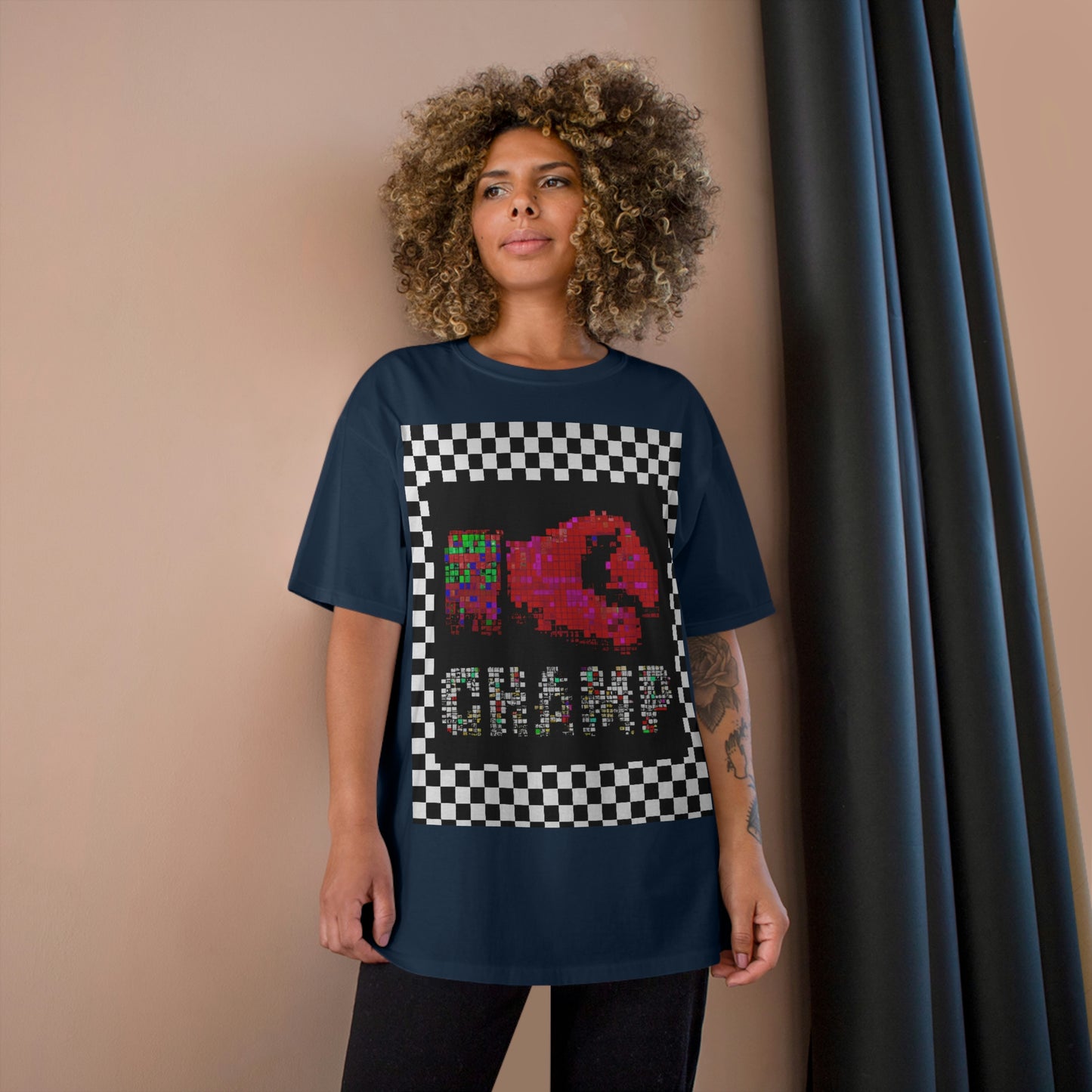 Checkered (CHAMP Logo 3 8-bit Boxing Glove) - Champion T-Shirt