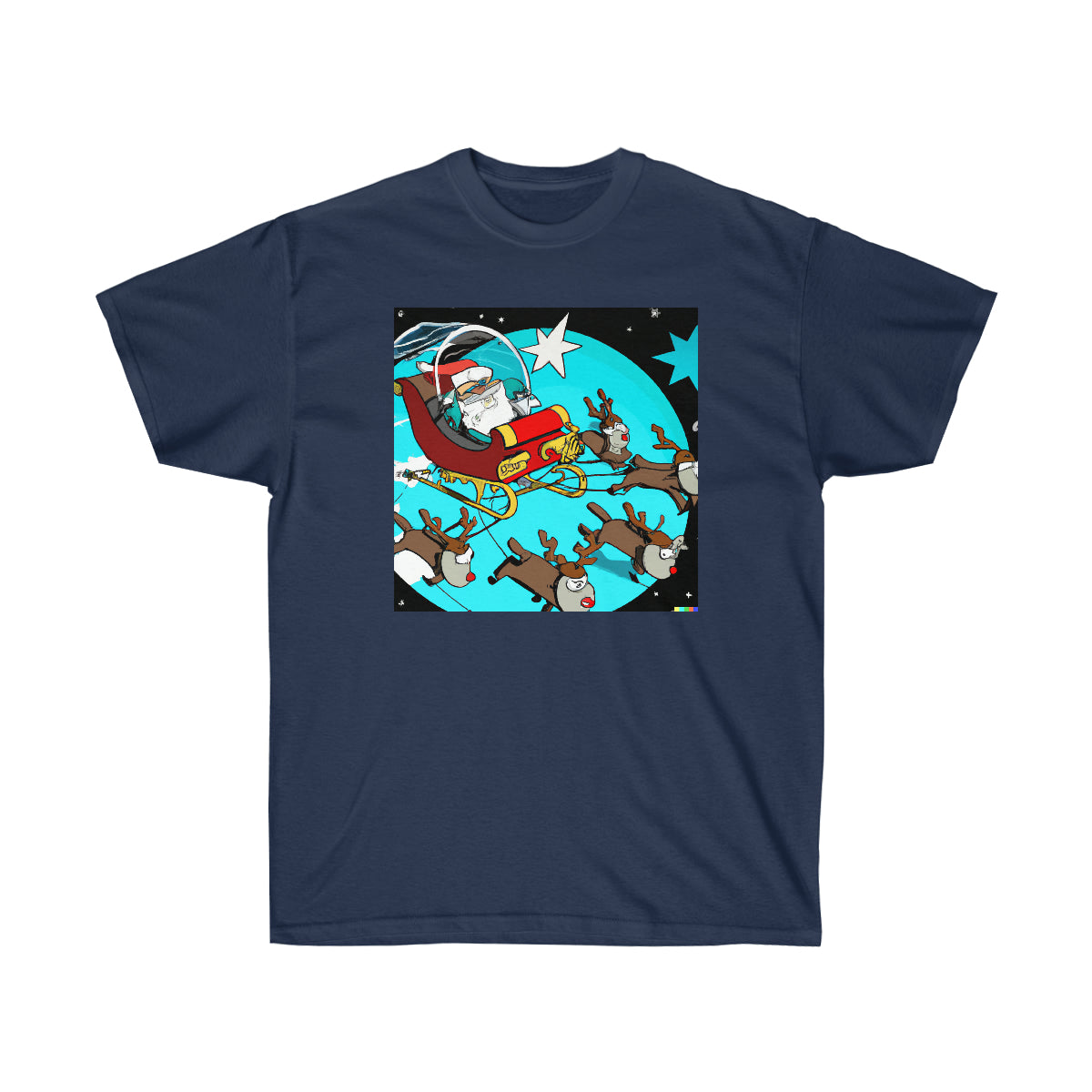 Santa & Reindeers Cruising in LEO - AI Carton Art - Ultra Cotton Tee