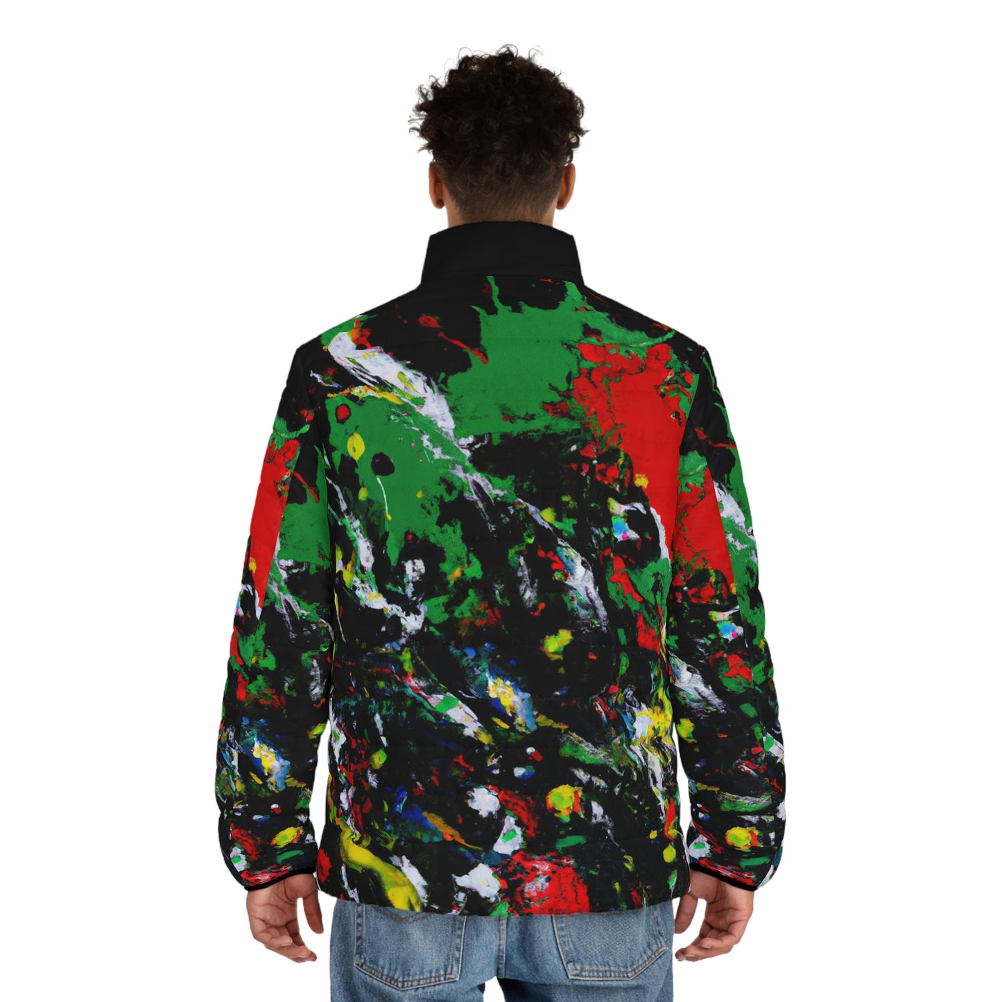 Rasta Acrylic Splatter Spaceballer Jacket - AI Art - Men's Puffer Jacket