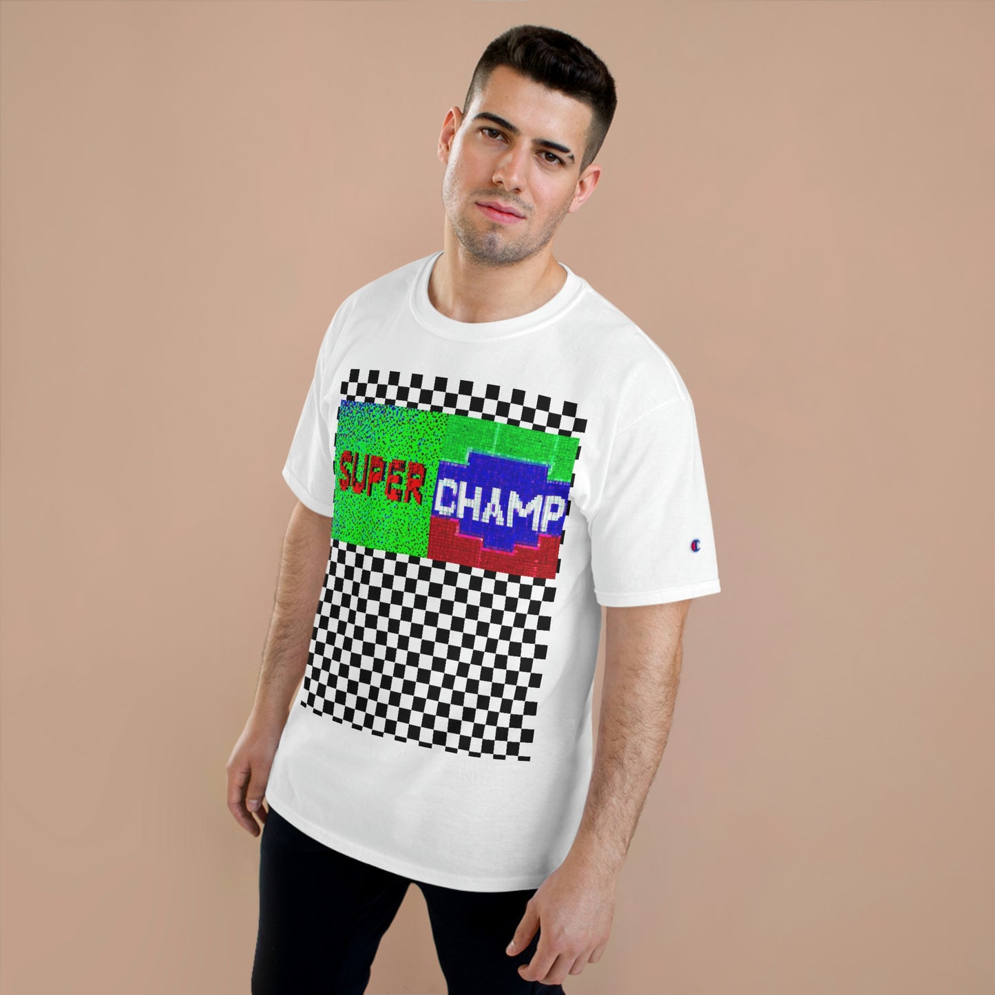 Checkered (SUPER CHAMP Logo 2 8-bit) - Champion T-Shirt