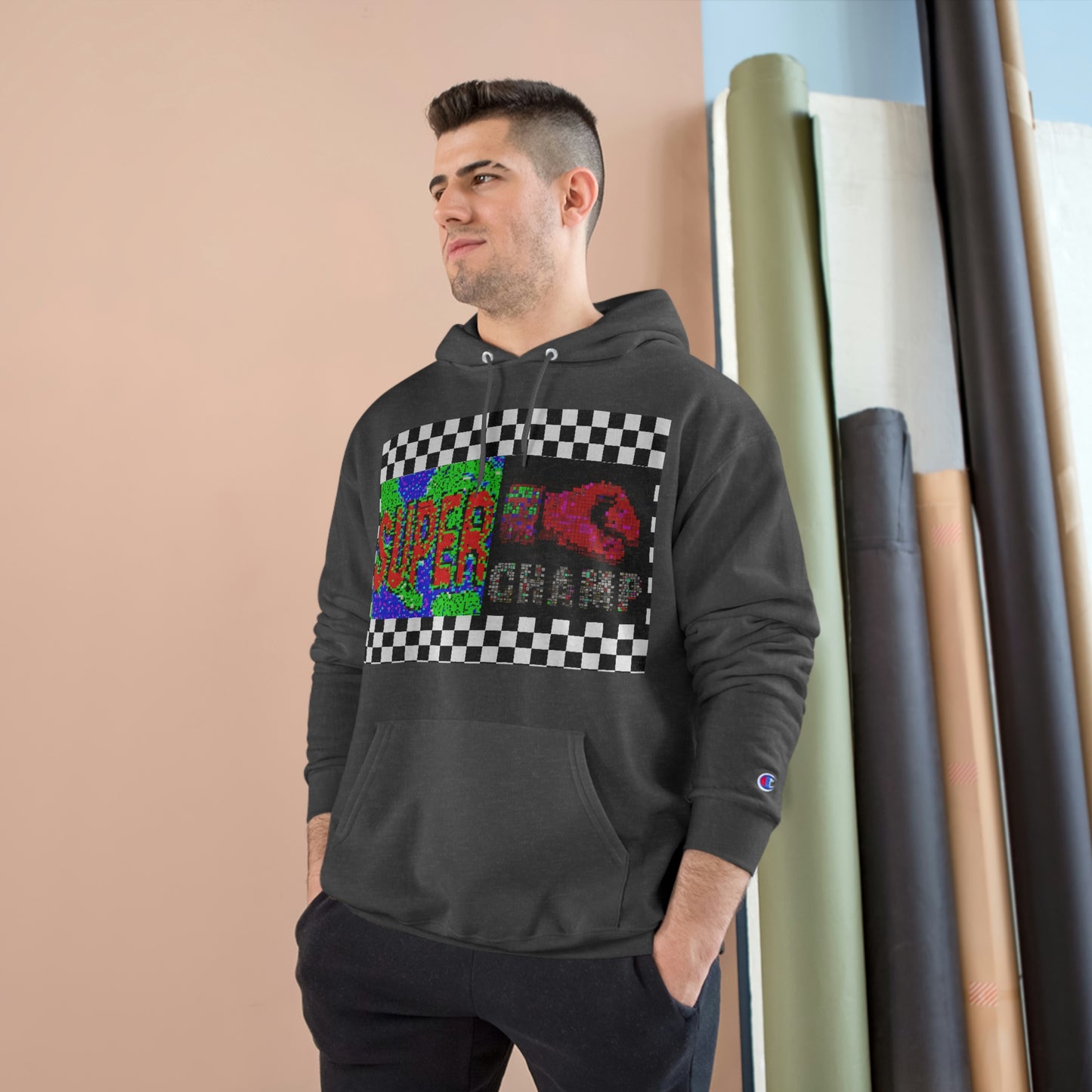 Checkered Flag (SUPER CHAMP Logo 3 8-bit) - Champion Hoodie