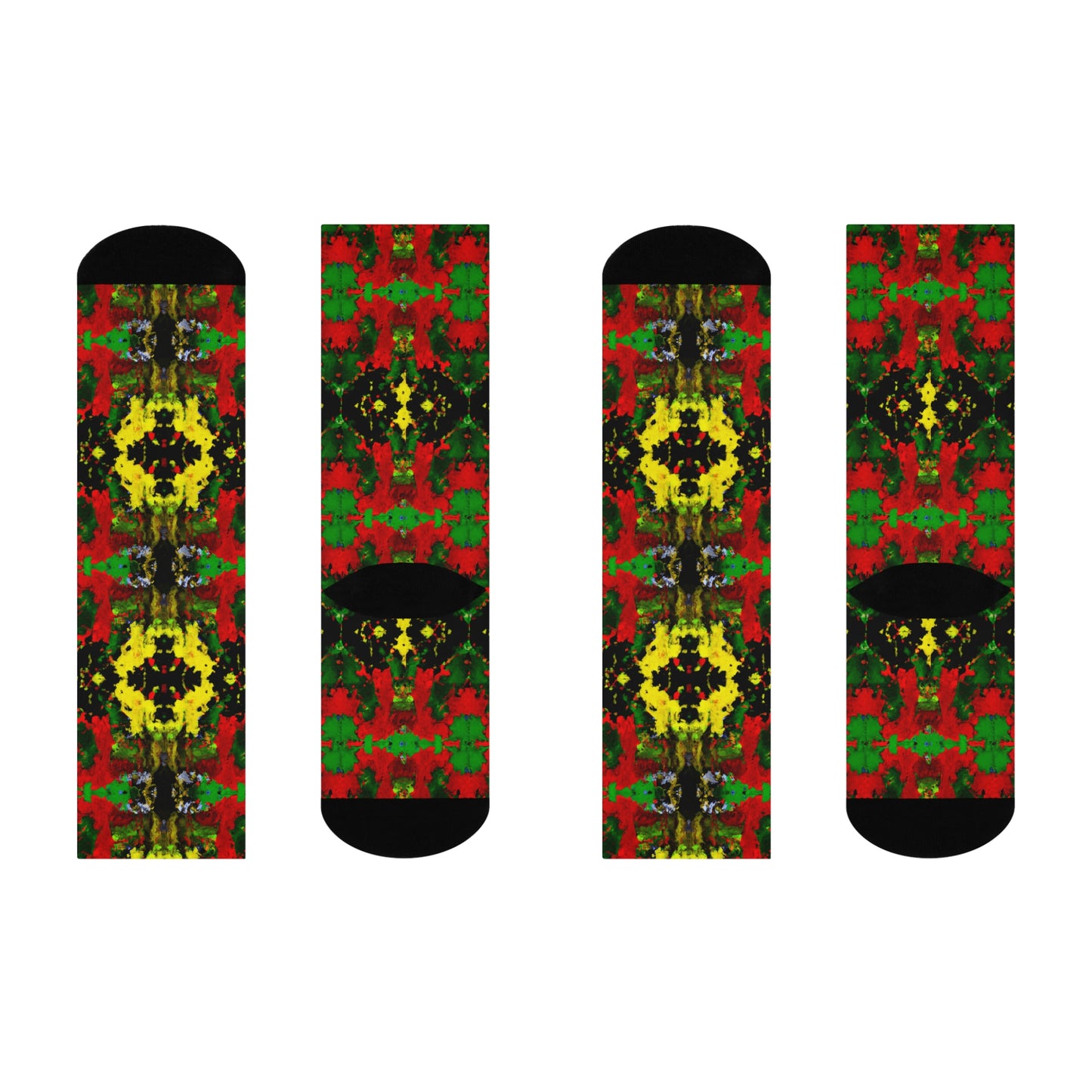 Rasta Kaleidescope 3 - AI Art - Cushioned Crew Socks