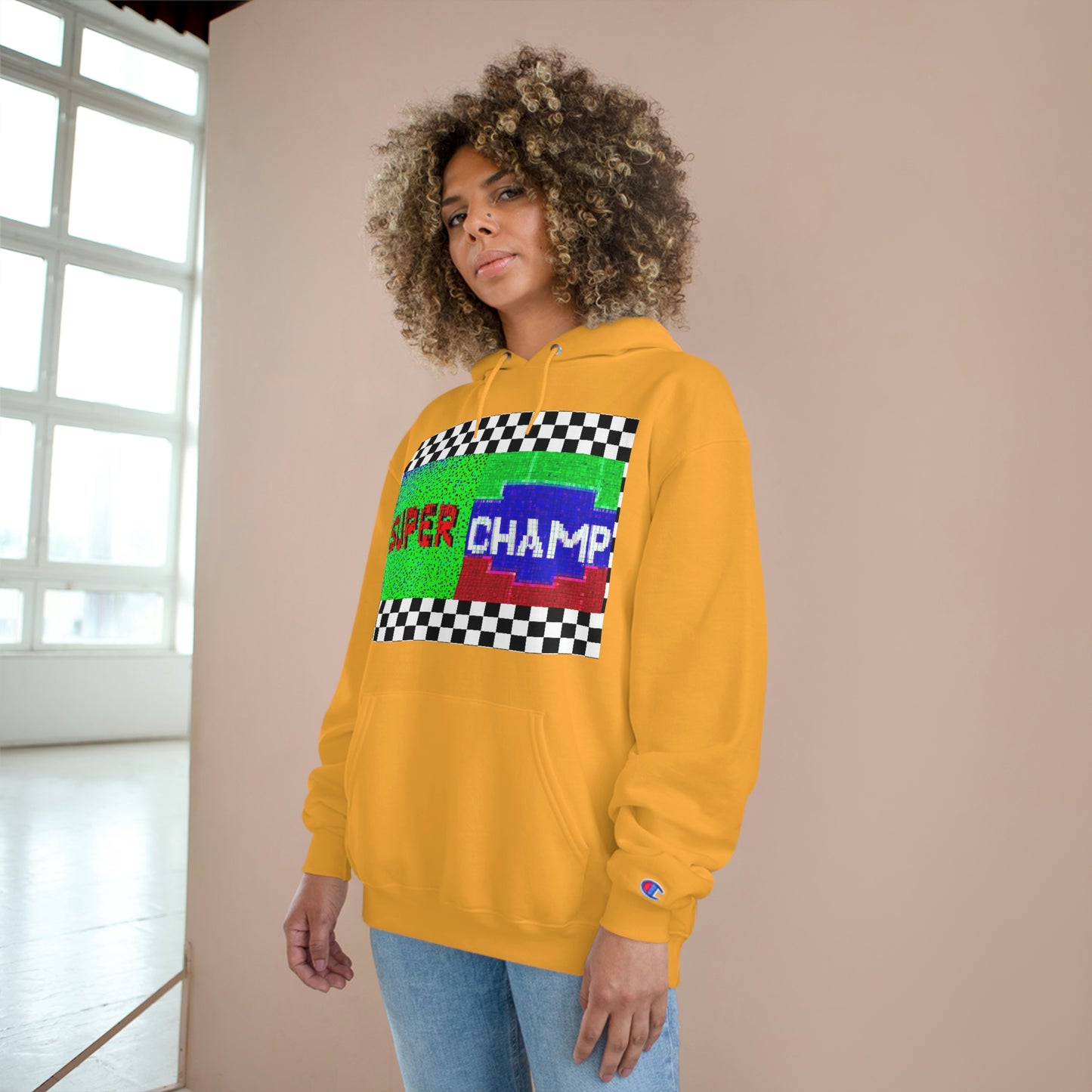 Checkered Flag (SUPER CHAMP Logo 2 8-bit) - Champion Hoodie