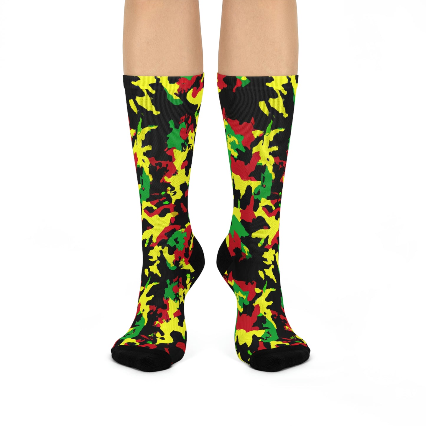 Rasta Camo - AI Art - Cushioned Crew Socks