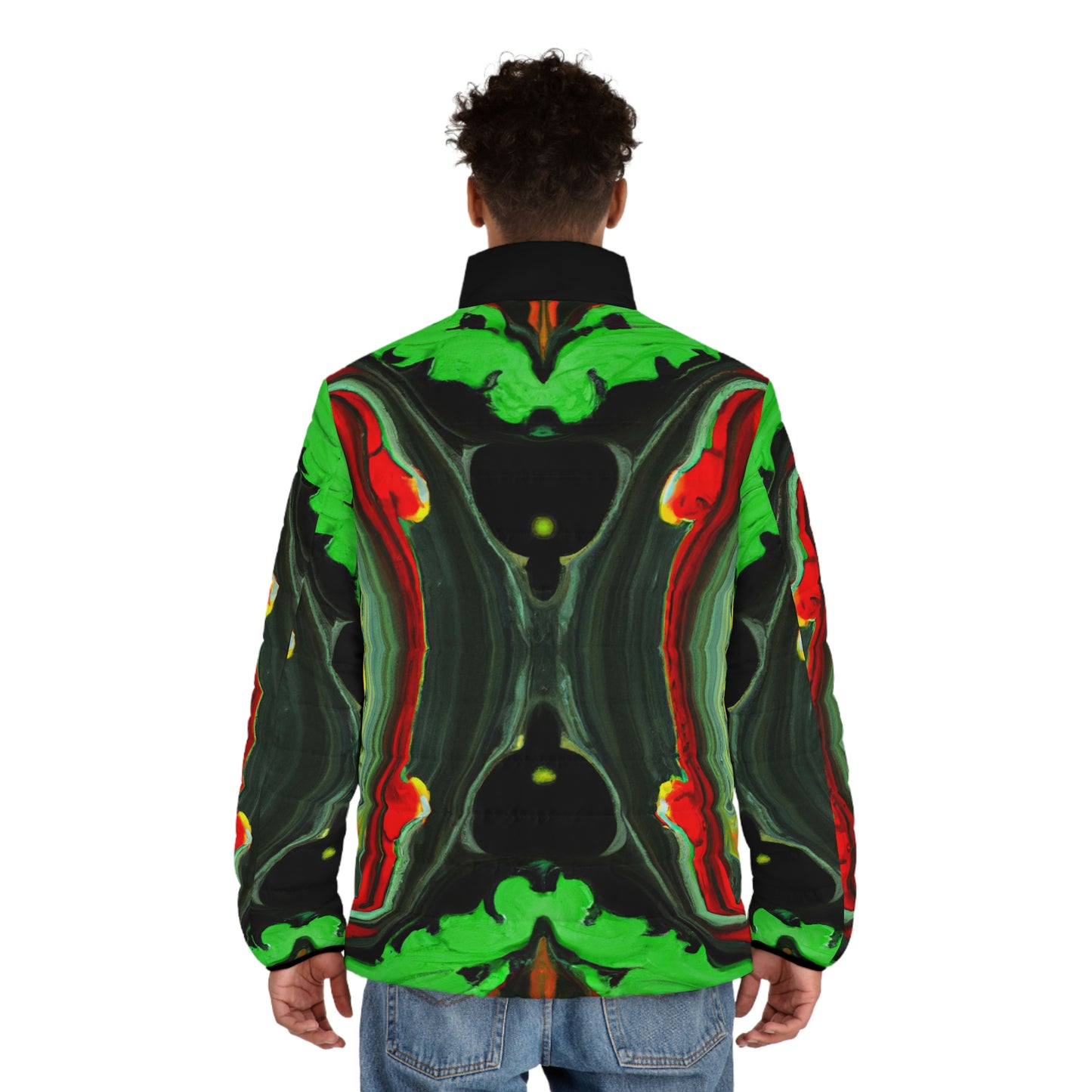 Rasta Wet Acrylic Paint Spaceballer Jacket - AI Art - Men's Puffer Jacket (AOP)