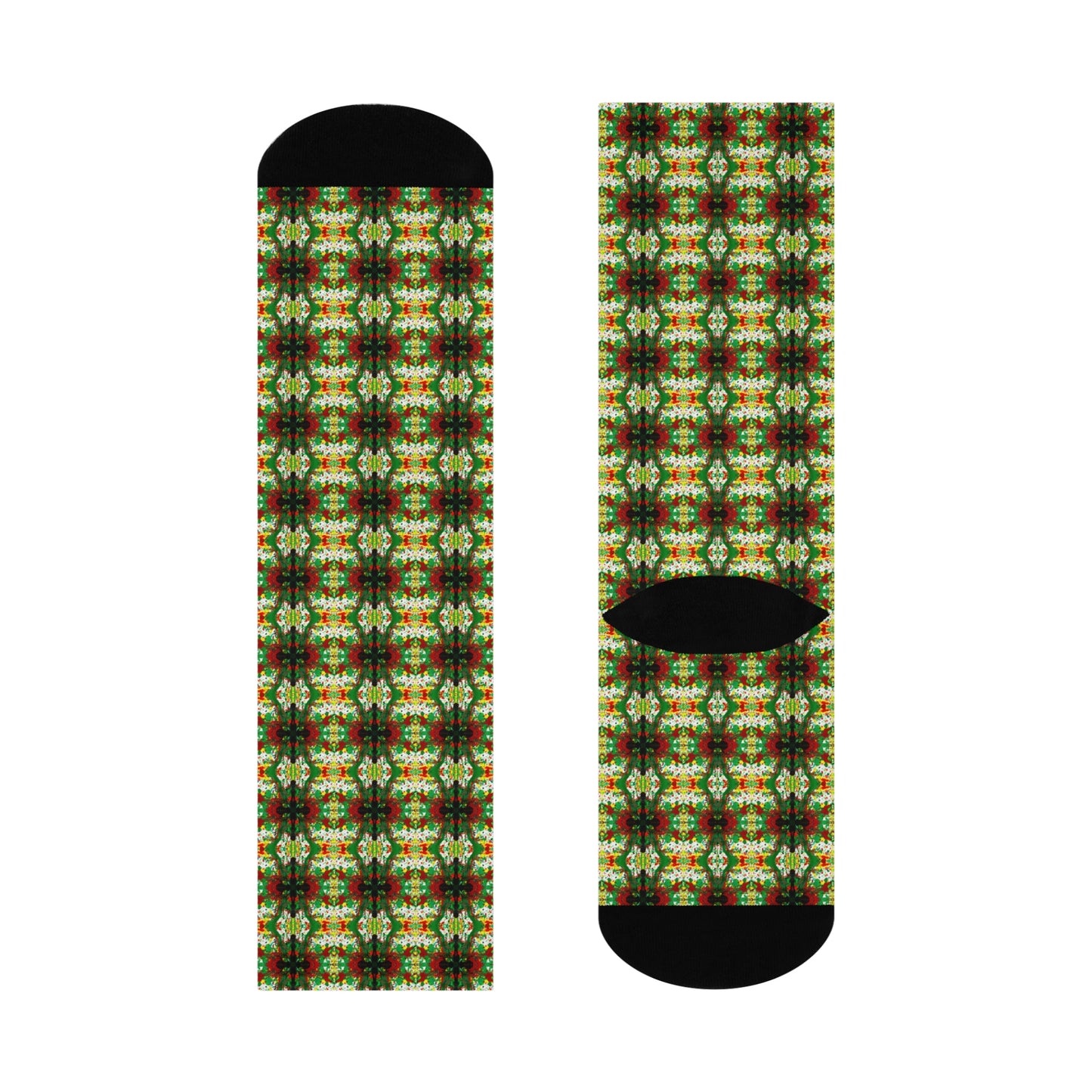 Rasta Kaleidescope 1 - AI Art - Cushioned Crew Socks