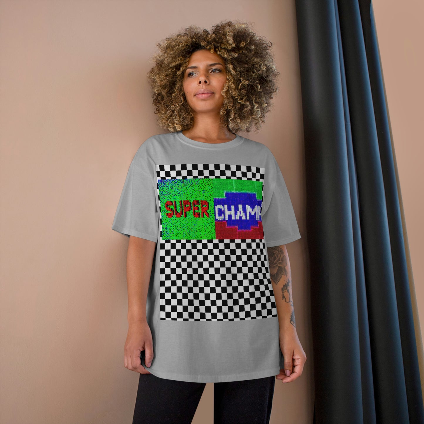 Checkered (SUPER CHAMP Logo 2 8-bit) - Champion T-Shirt