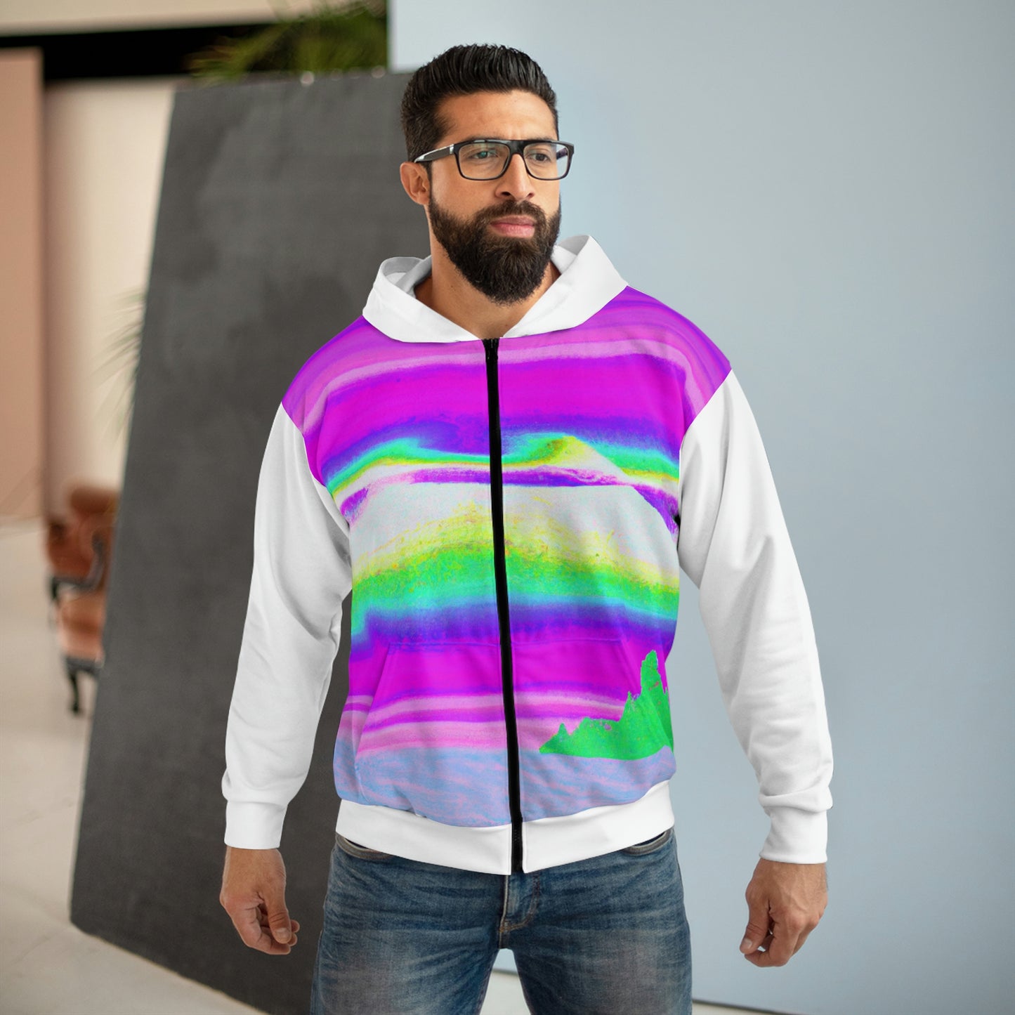 Hyperwave Island (Surfer Style) - AI Art - Zip Hoodie