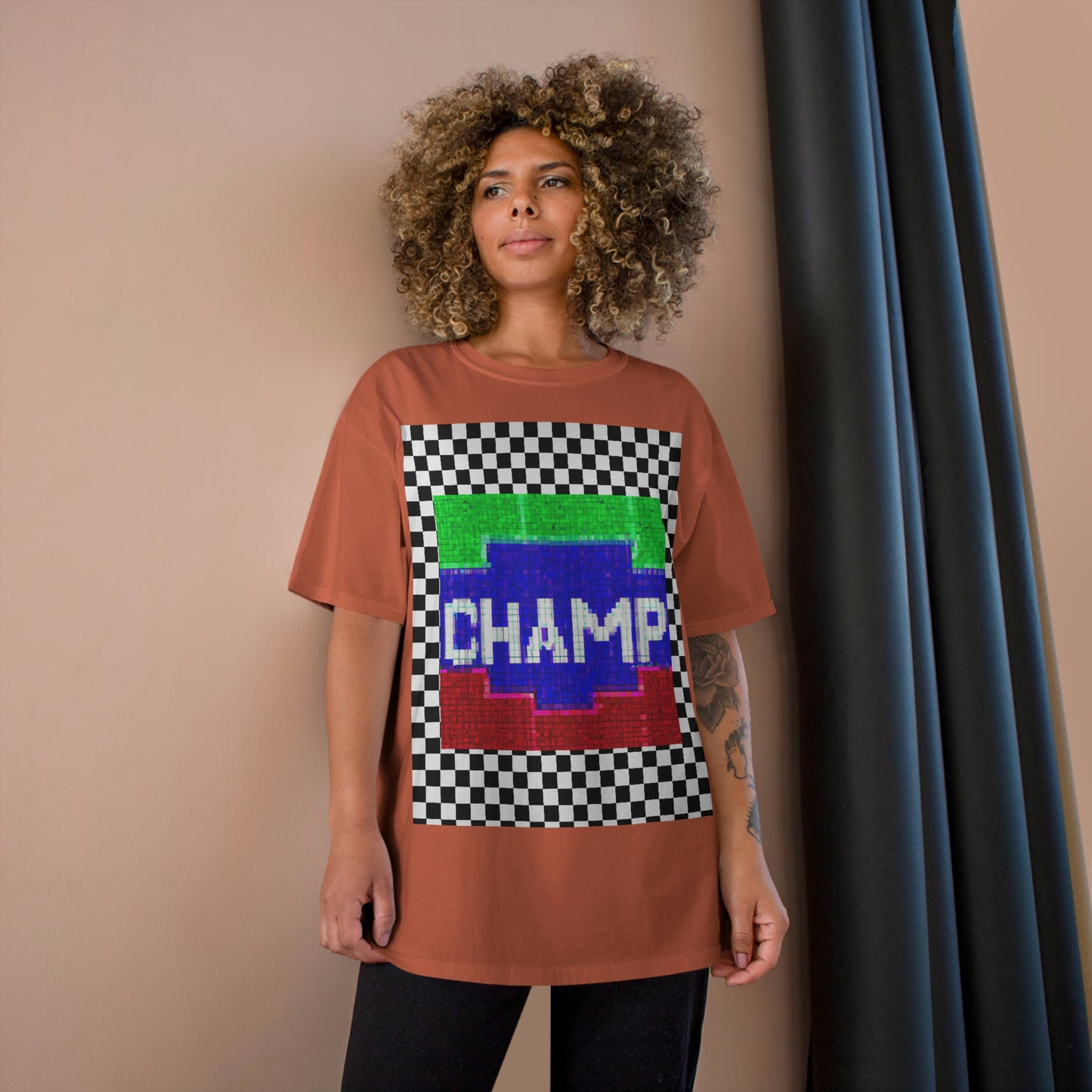 Checkered (CHAMP Logo 2 8-bit) - Champion T-Shirt