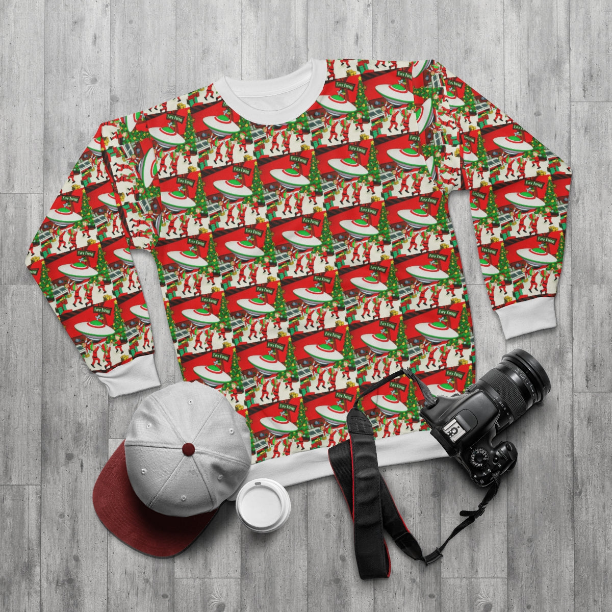 Santa's Workshop Elves Build UFO - AI Cartoon Art - Christmas and Holiday Party Sweatshirt