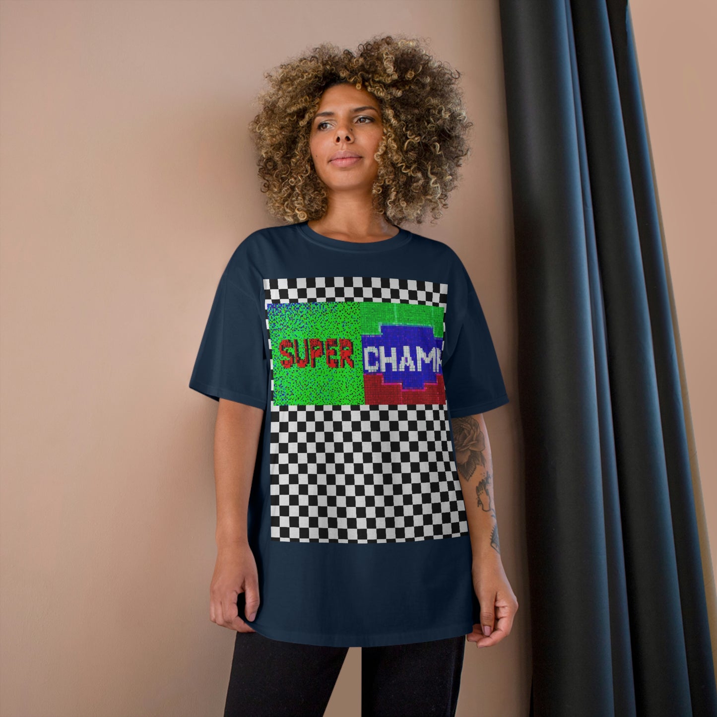 Checkered (SUPER CHAMP Logo 2 8-bit) - Champion T-Shirt