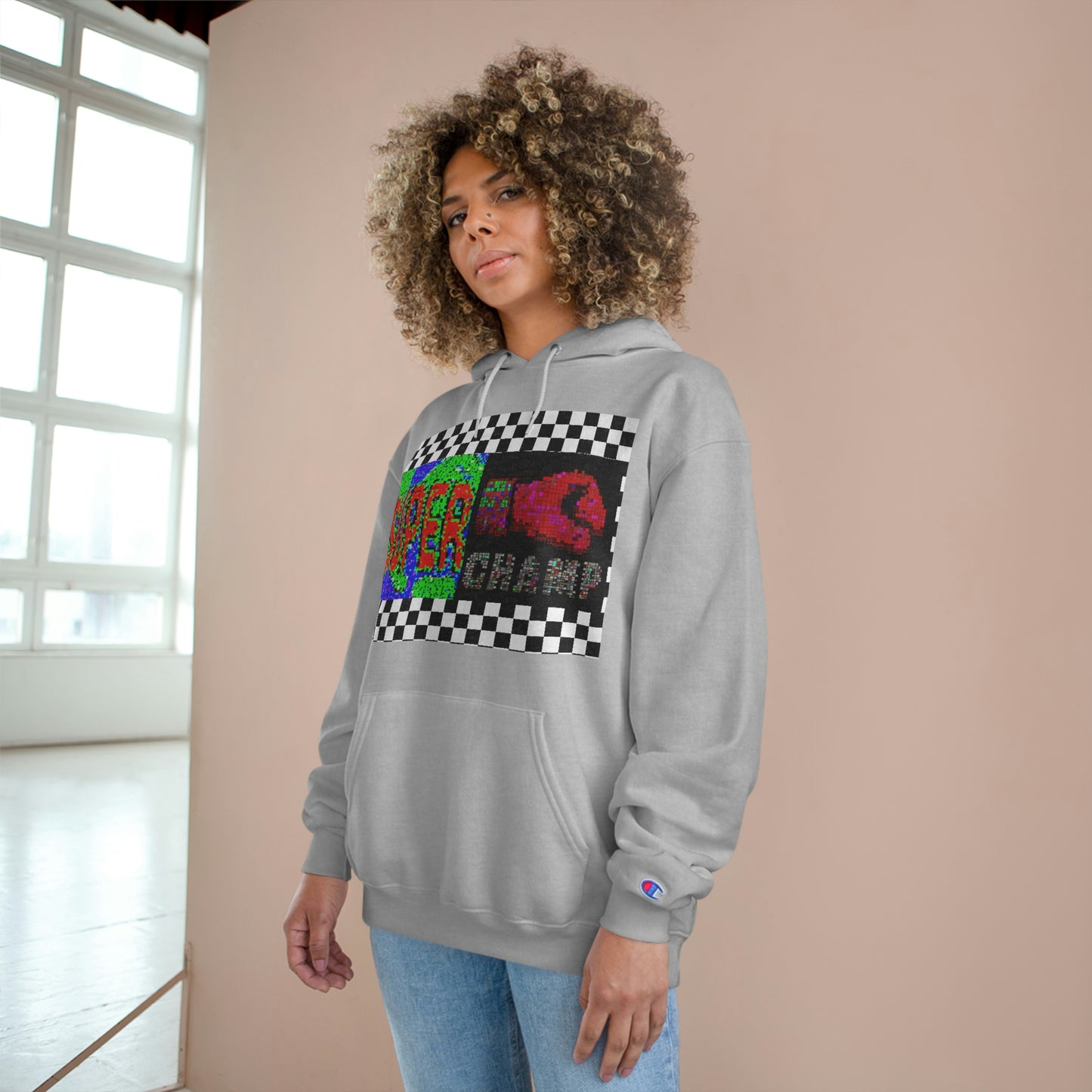 Checkered Flag (SUPER CHAMP Logo 3 8-bit) - Champion Hoodie