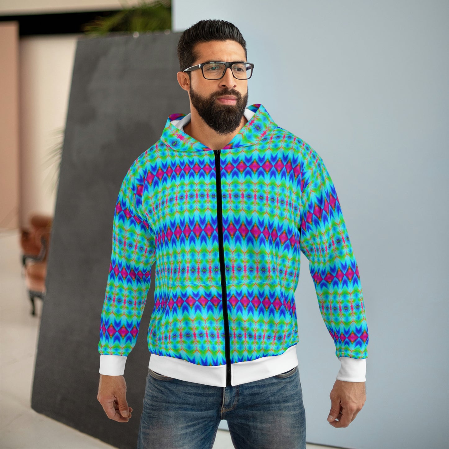 Hyperwave Argyle 1 - AI Art - Zip Hoodie