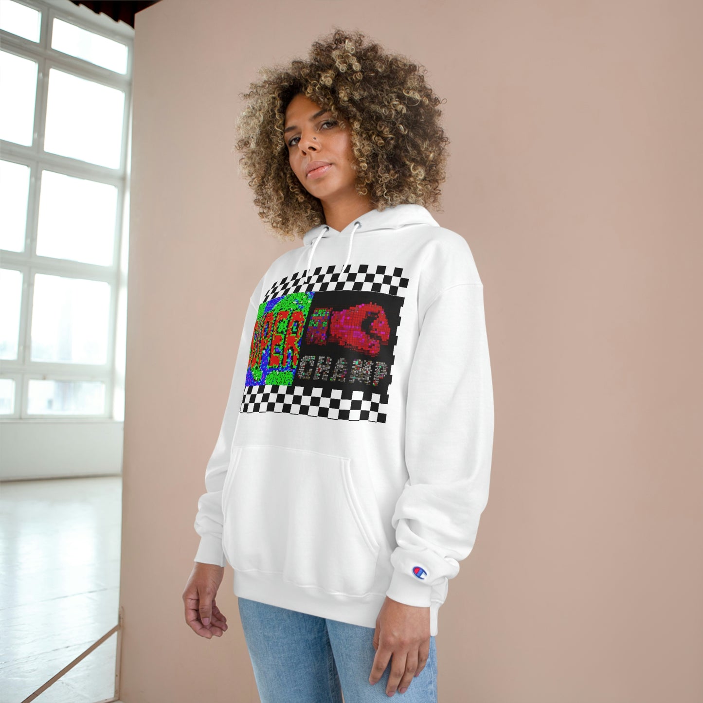 Checkered Flag (SUPER CHAMP Logo 3 8-bit) - Champion Hoodie