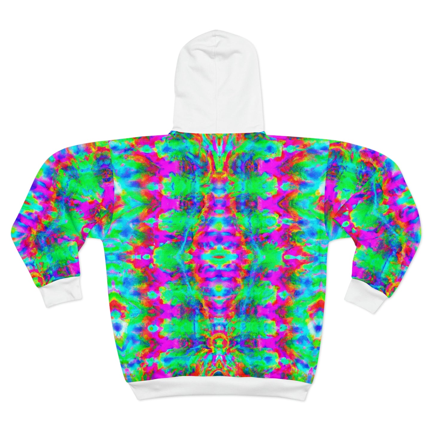 Hyperwave Tie-Dye 5 (White Hood) - AI Art - Zip Hoodie