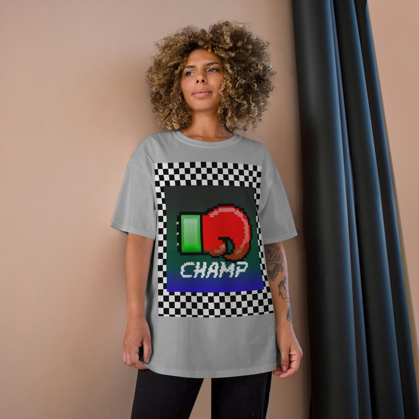 Checkered (CHAMP Logo 4 8-bit Boxing Glove) - Champion T-Shirt