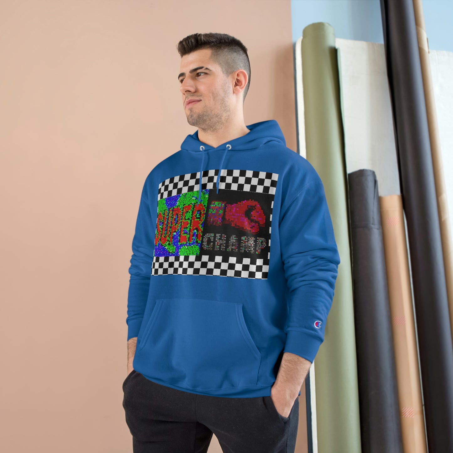 Checkered Flag (SUPER CHAMP Logo 3 8-bit) - Champion Hoodie