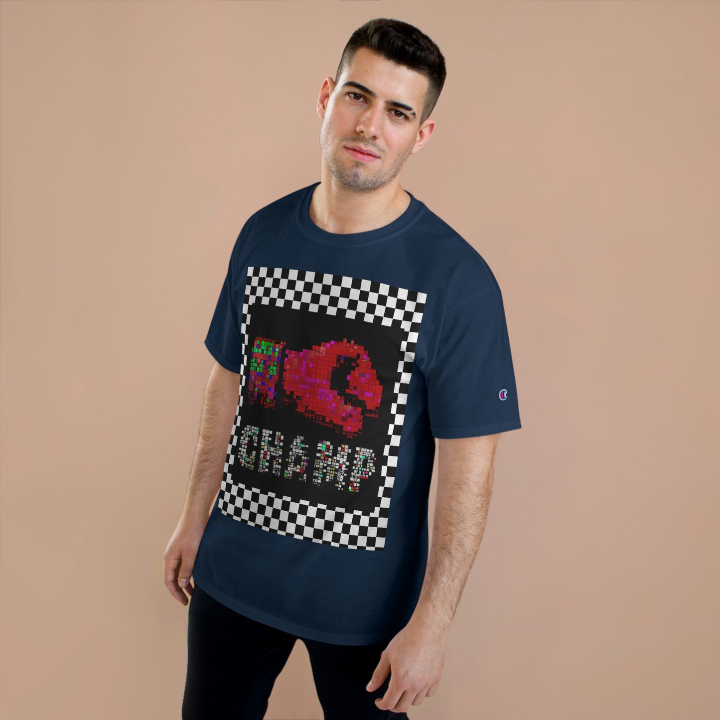 Checkered (CHAMP Logo 3 8-bit Boxing Glove) - Champion T-Shirt