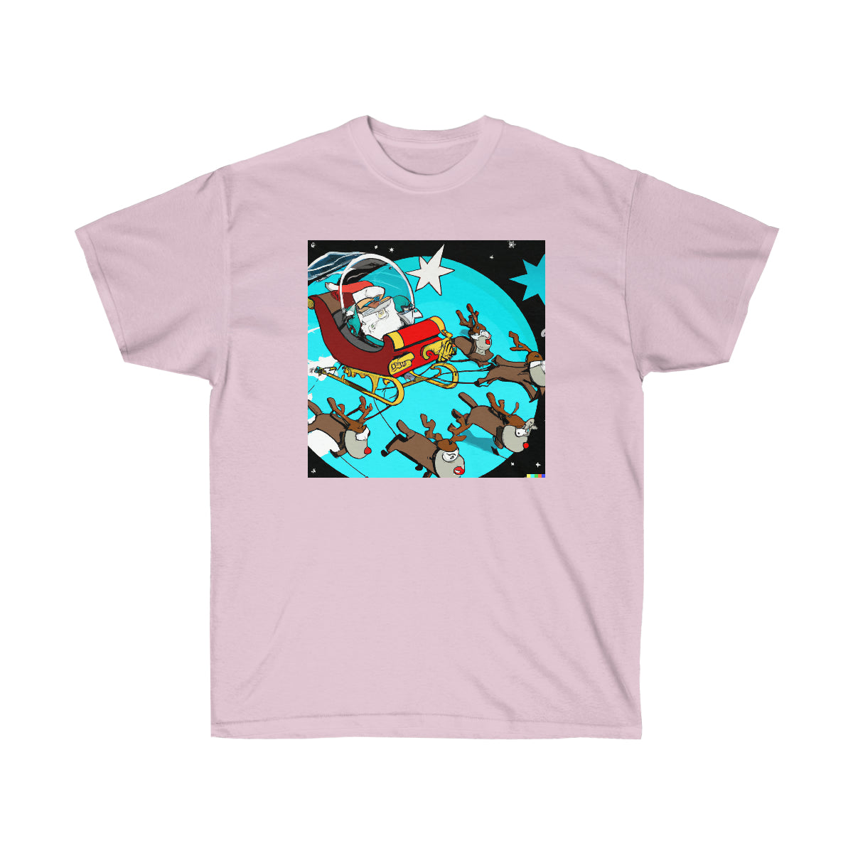 Santa & Reindeers Cruising in LEO - AI Carton Art - Ultra Cotton Tee