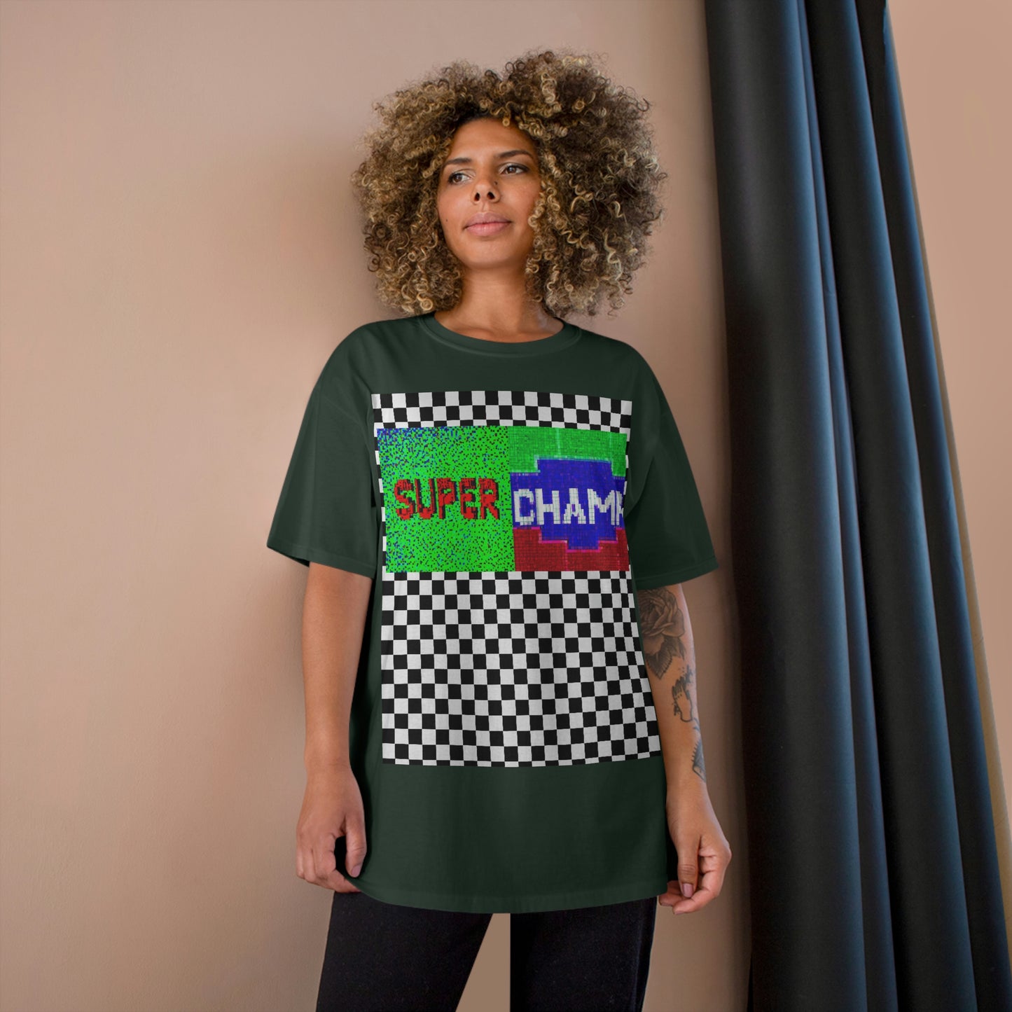 Checkered (SUPER CHAMP Logo 2 8-bit) - Champion T-Shirt