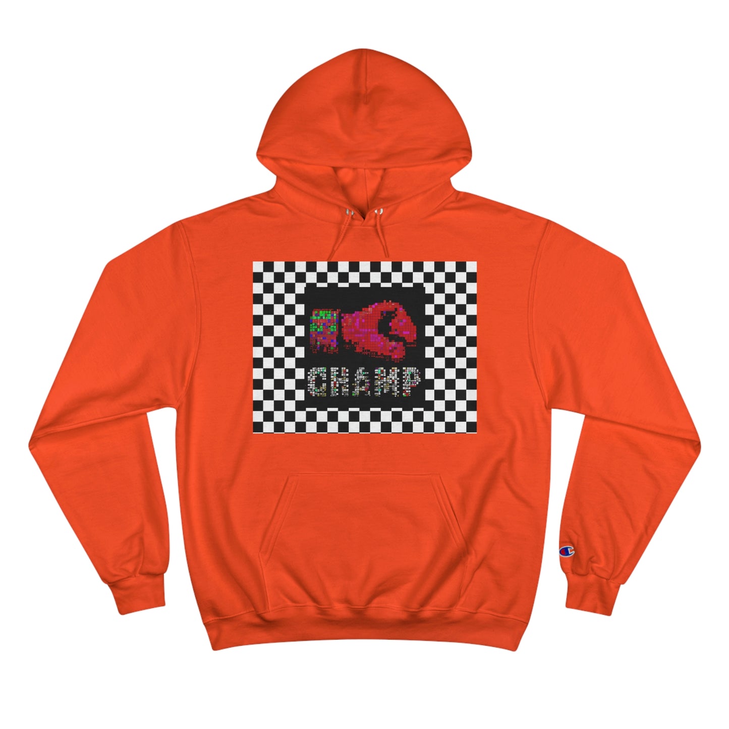 Checkered Flag (CHAMP Logo 3 8-bit Boxing Glove) - Champion Hoodie