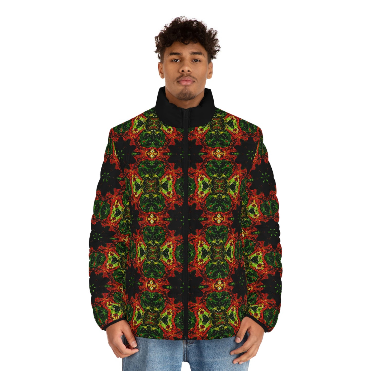 Rasta Blossom Pattern 1 Spaceballer Jacket - AI Art - Men's Puffer Jacket