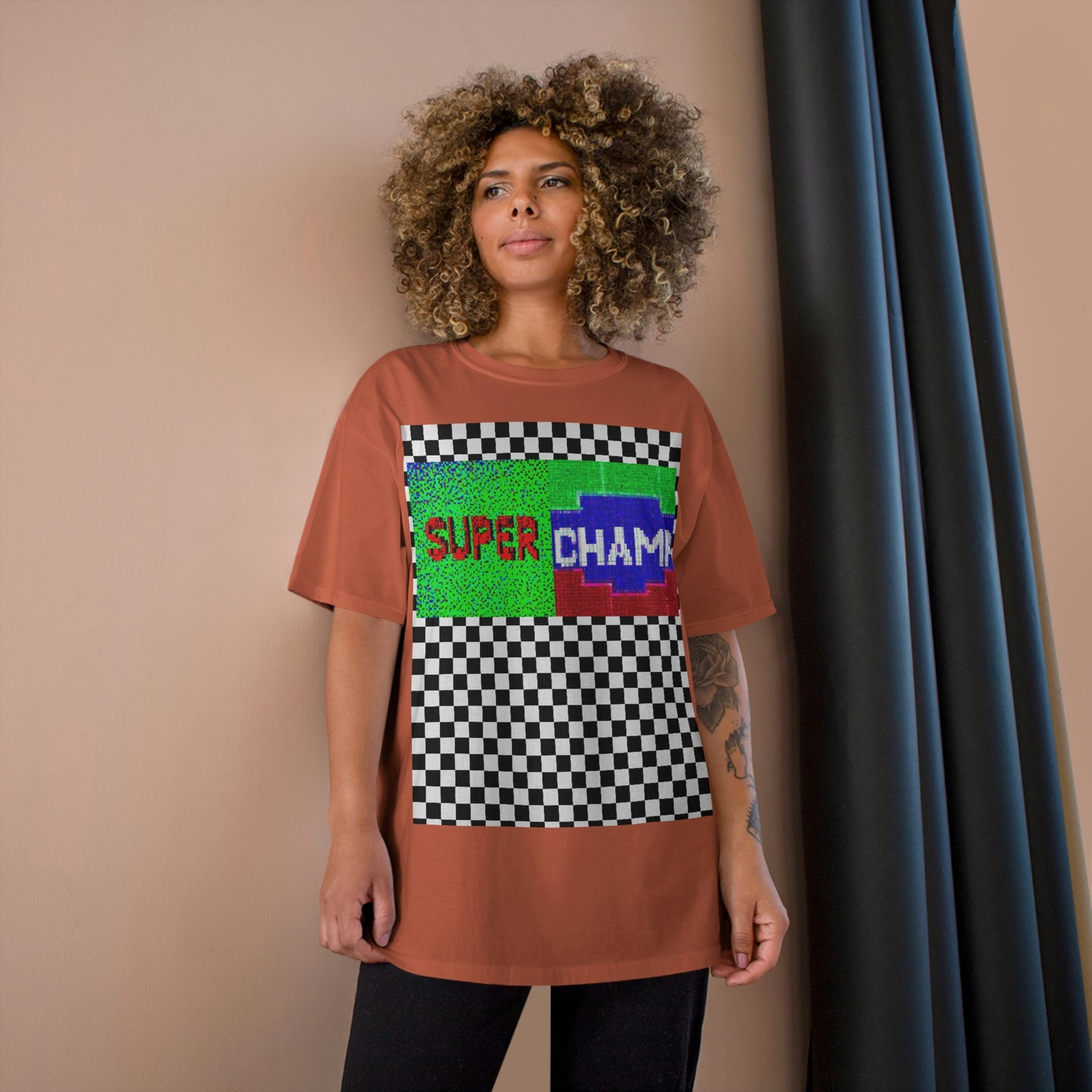 Checkered (SUPER CHAMP Logo 2 8-bit) - Champion T-Shirt