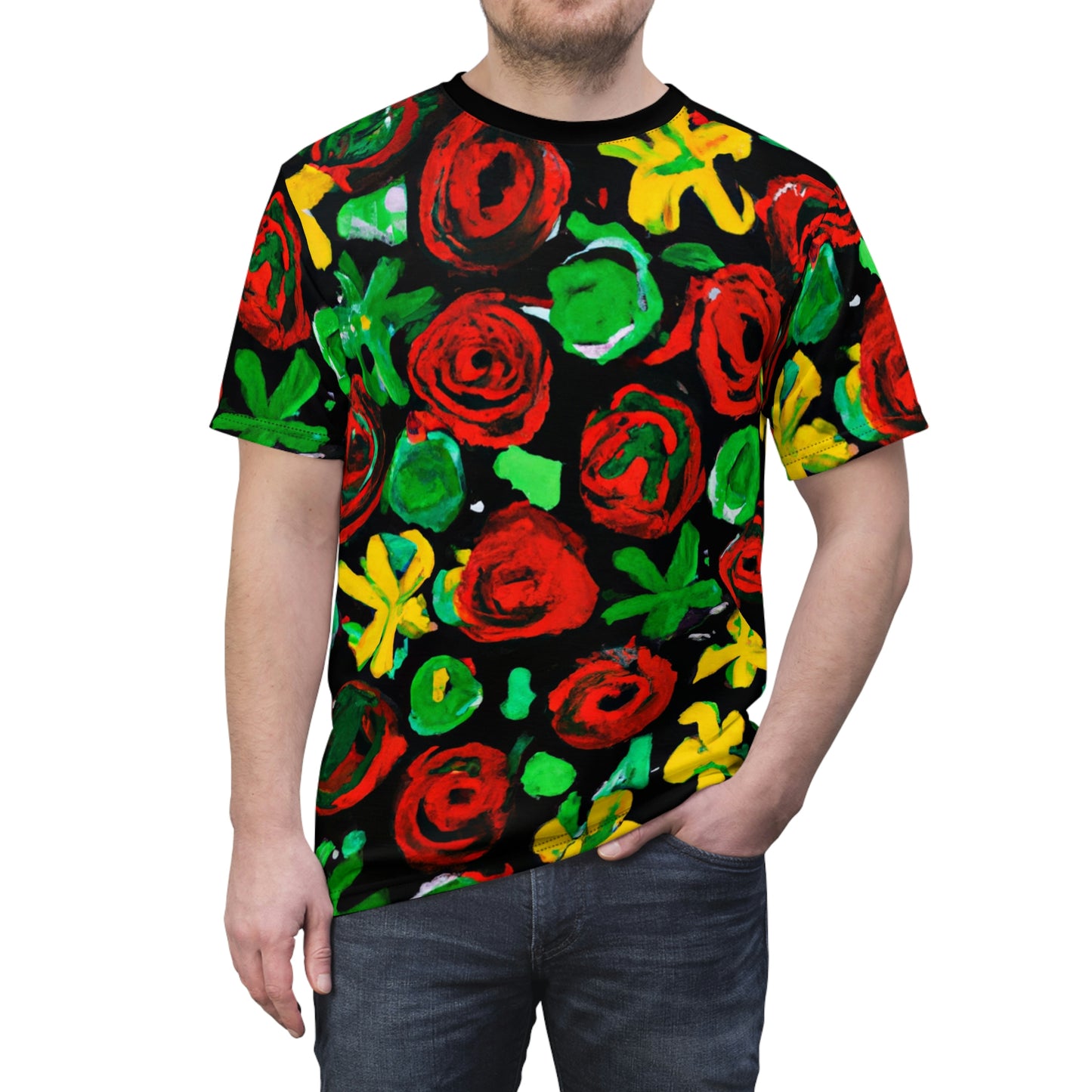 Paintbrush Floral Acrylic - AI Art - T-Shirt