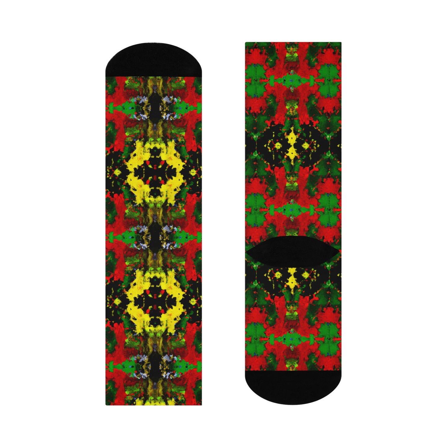 Rasta Kaleidescope 3 - AI Art - Cushioned Crew Socks