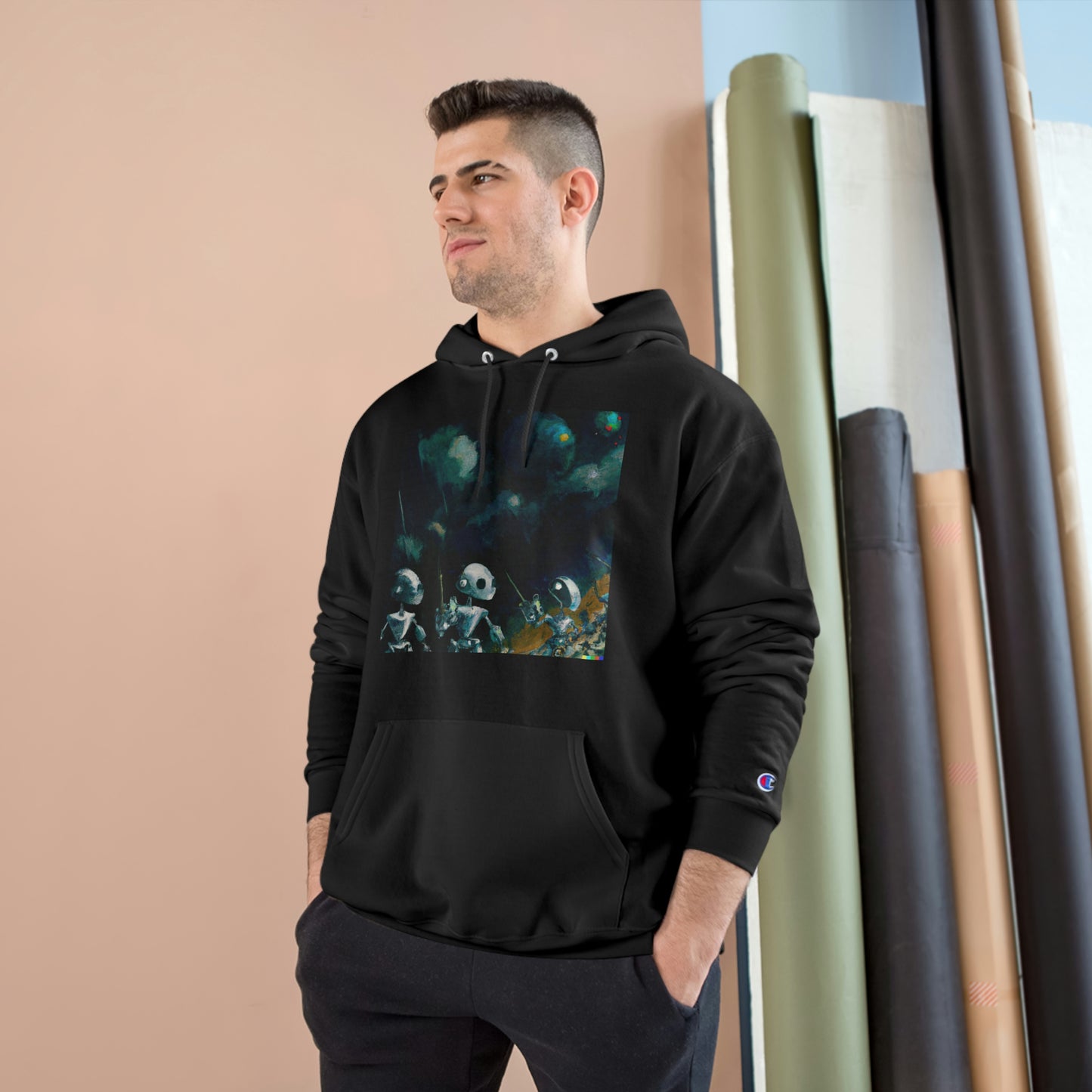 Robots in Space 4 - AI Art - Champion Hoodie