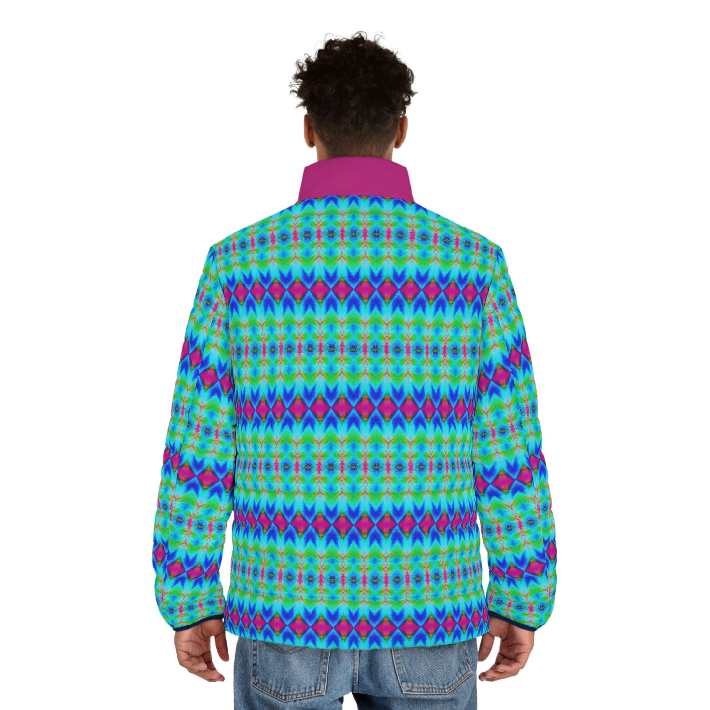 Hyperwave Argyle Spaceballer Jacket - AI Art - Men's Puffer Jacket