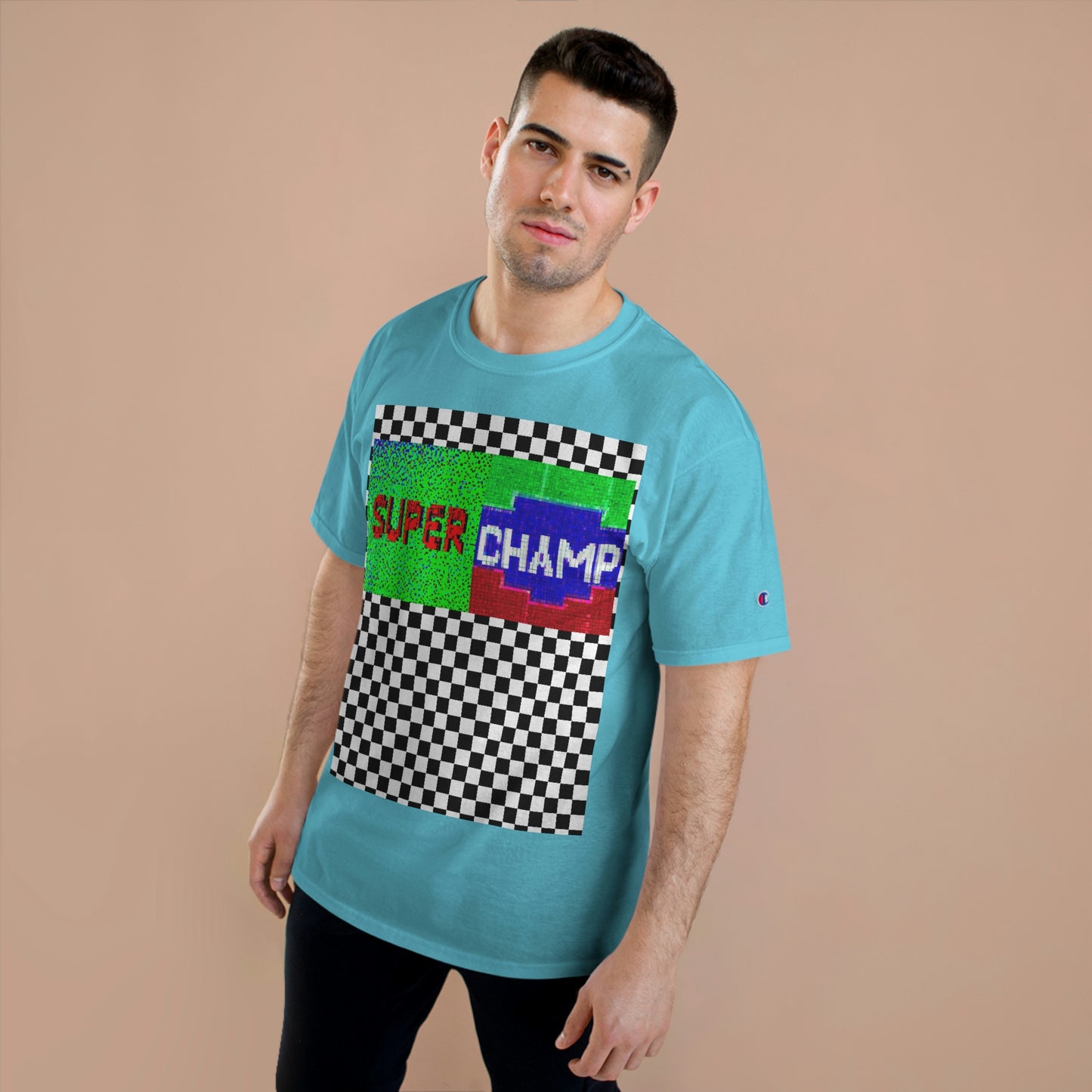 Checkered (SUPER CHAMP Logo 2 8-bit) - Champion T-Shirt