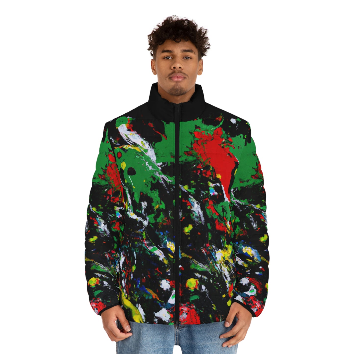 Rasta Acrylic Splatter Spaceballer Jacket - AI Art - Men's Puffer Jacket