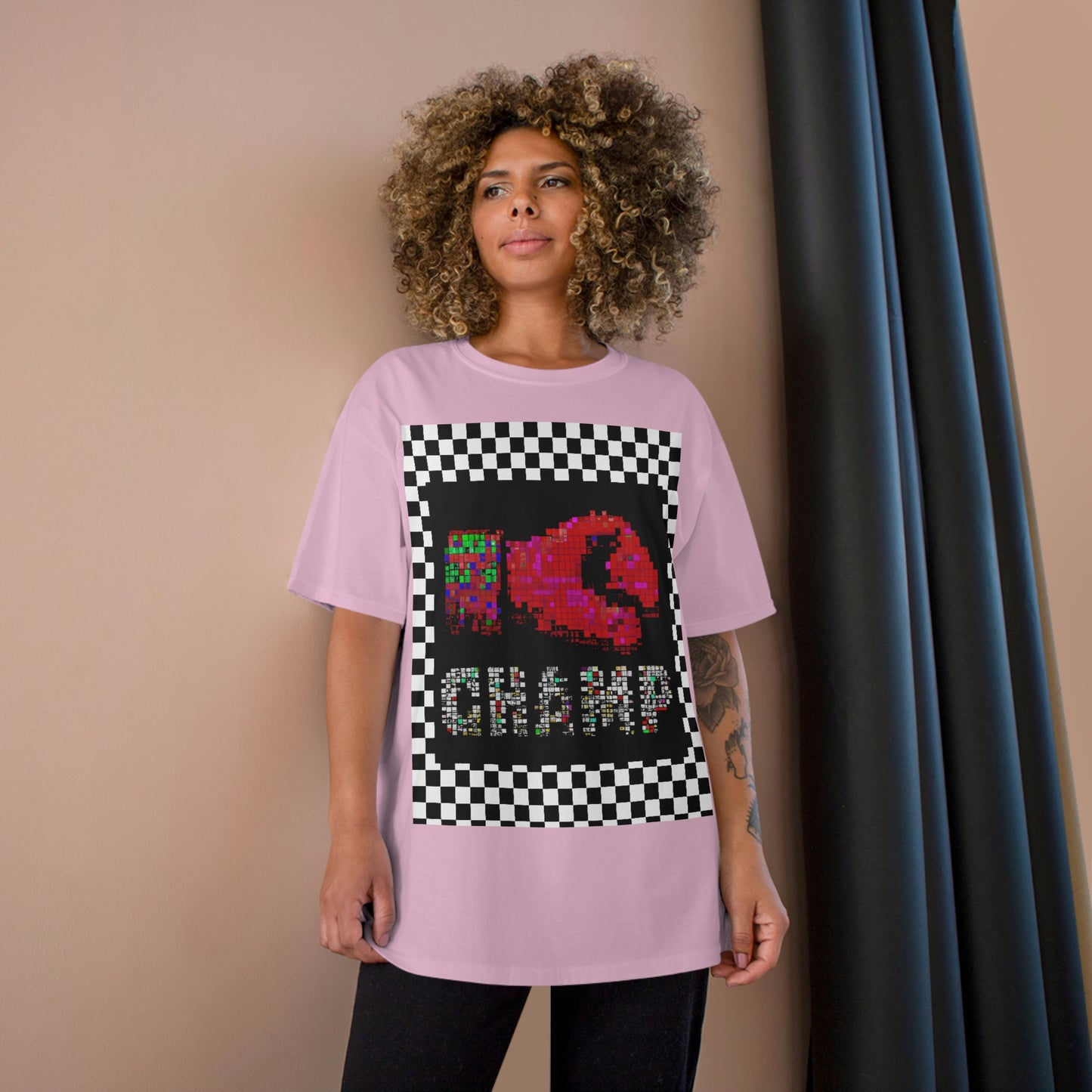 Checkered (CHAMP Logo 3 8-bit Boxing Glove) - Champion T-Shirt